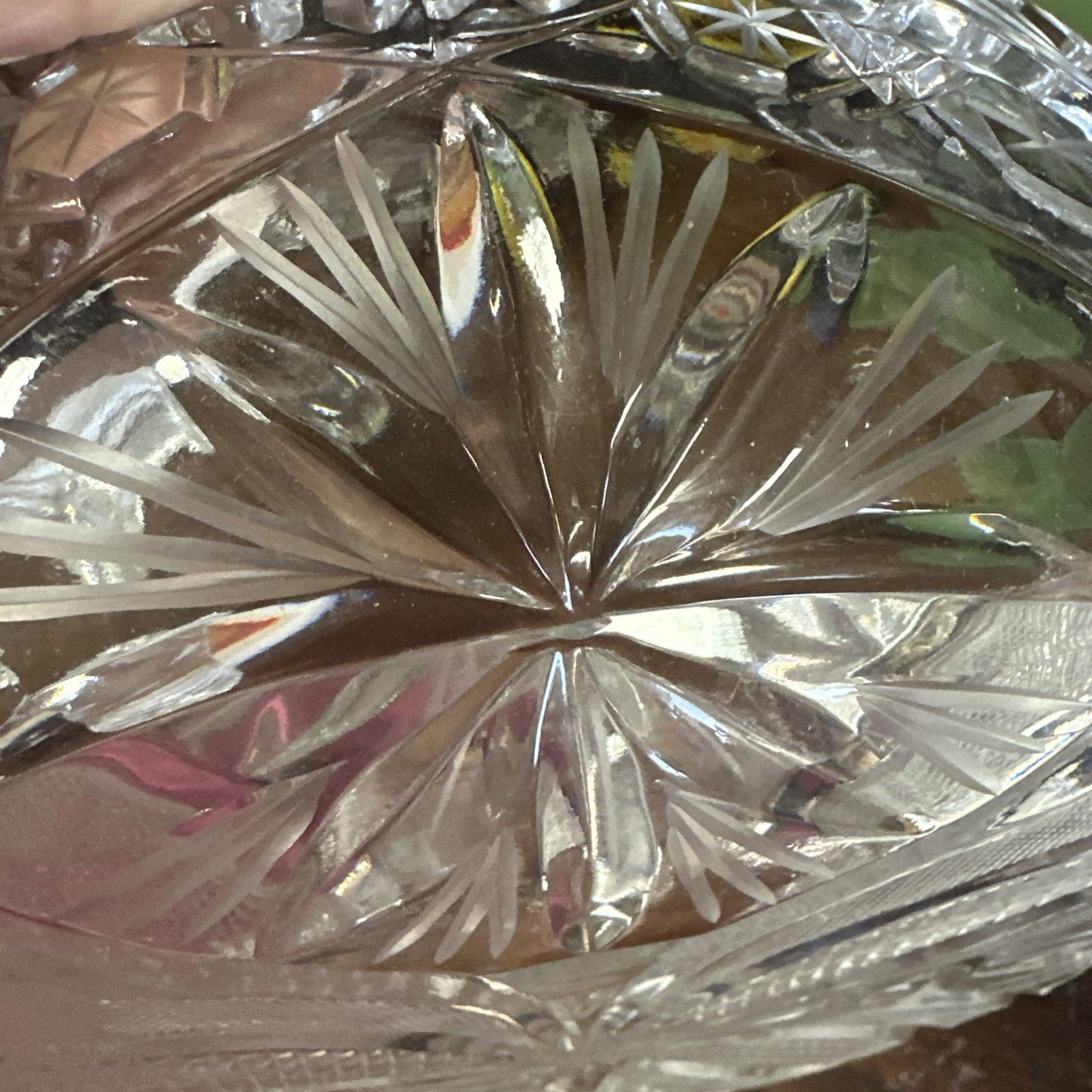 Vintage IrenA Hand Cut Lead Crystal Fan Pinwheel 9.25” Bowl Made In Poland