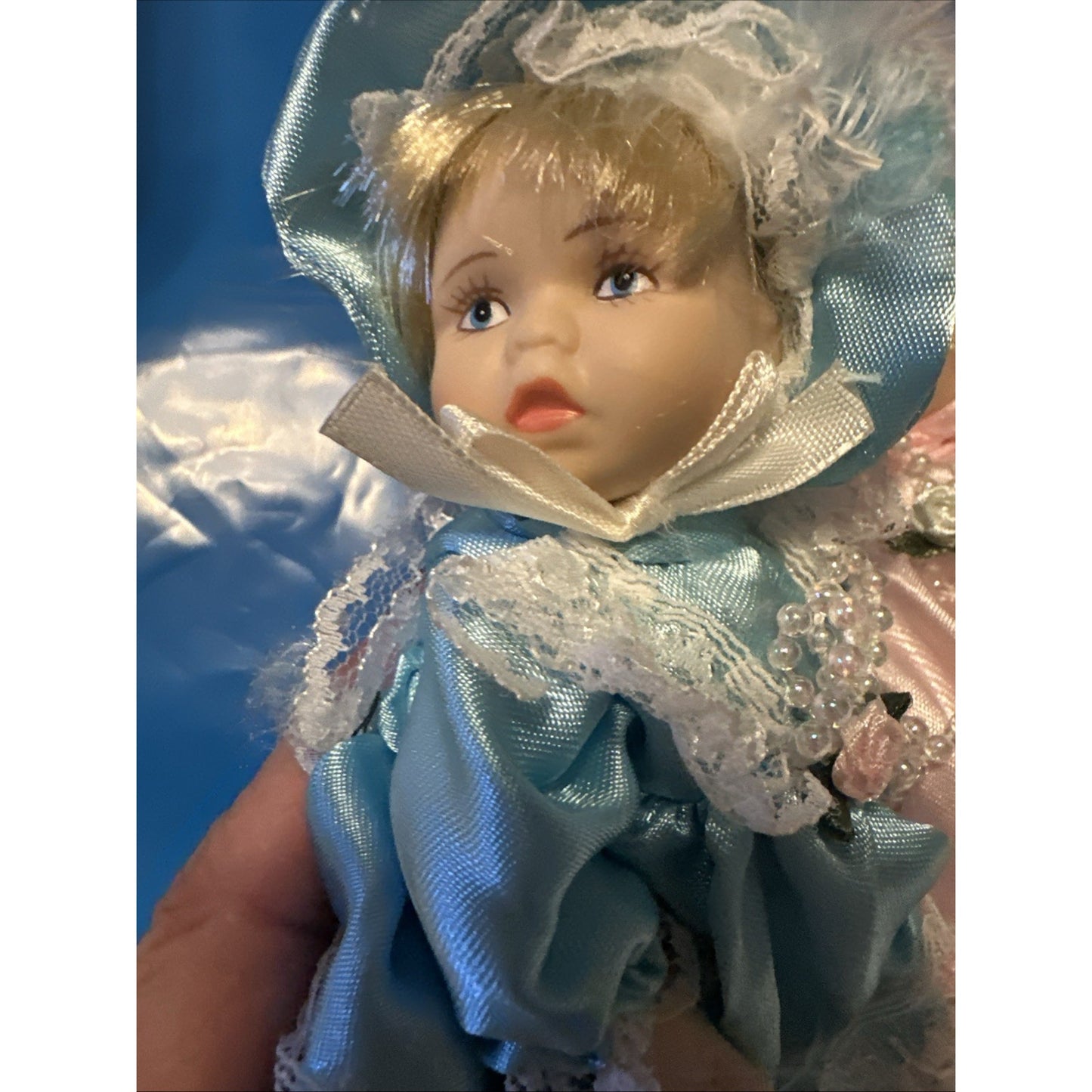 Vintage Lot of 3 Victorian Style Miniature 5" Porcelain Articulated Dolls Dress
