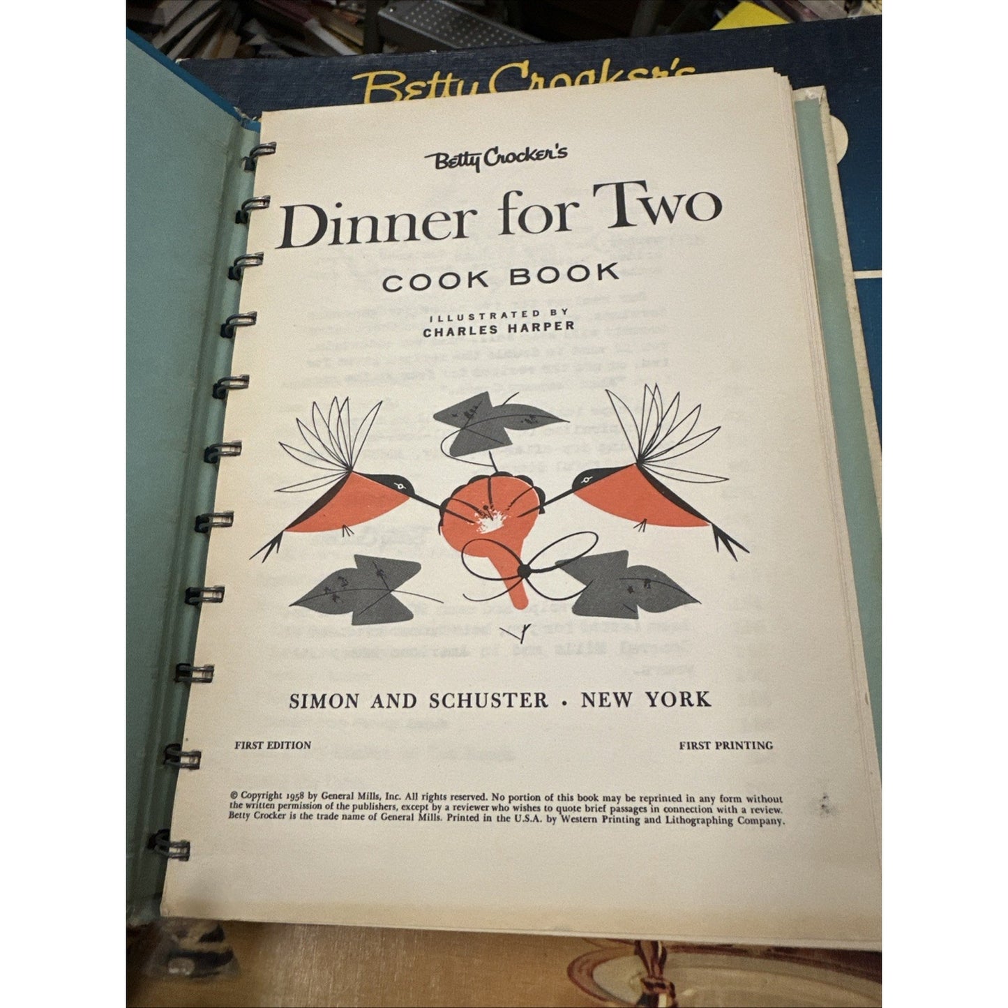 Vintage Betty Crocker's Dinner for Two Cook book 1958 1st Ed 1st Print