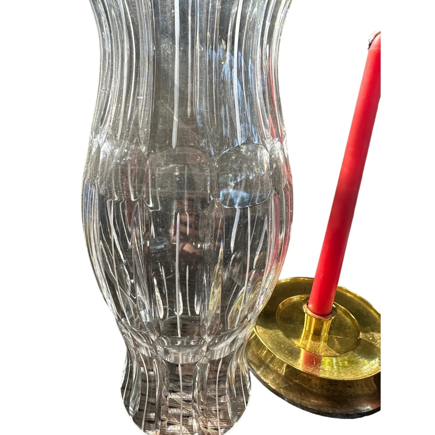 Waterford Crystal Style Hurricane Candle Lamp w/Stiffel Brass Base