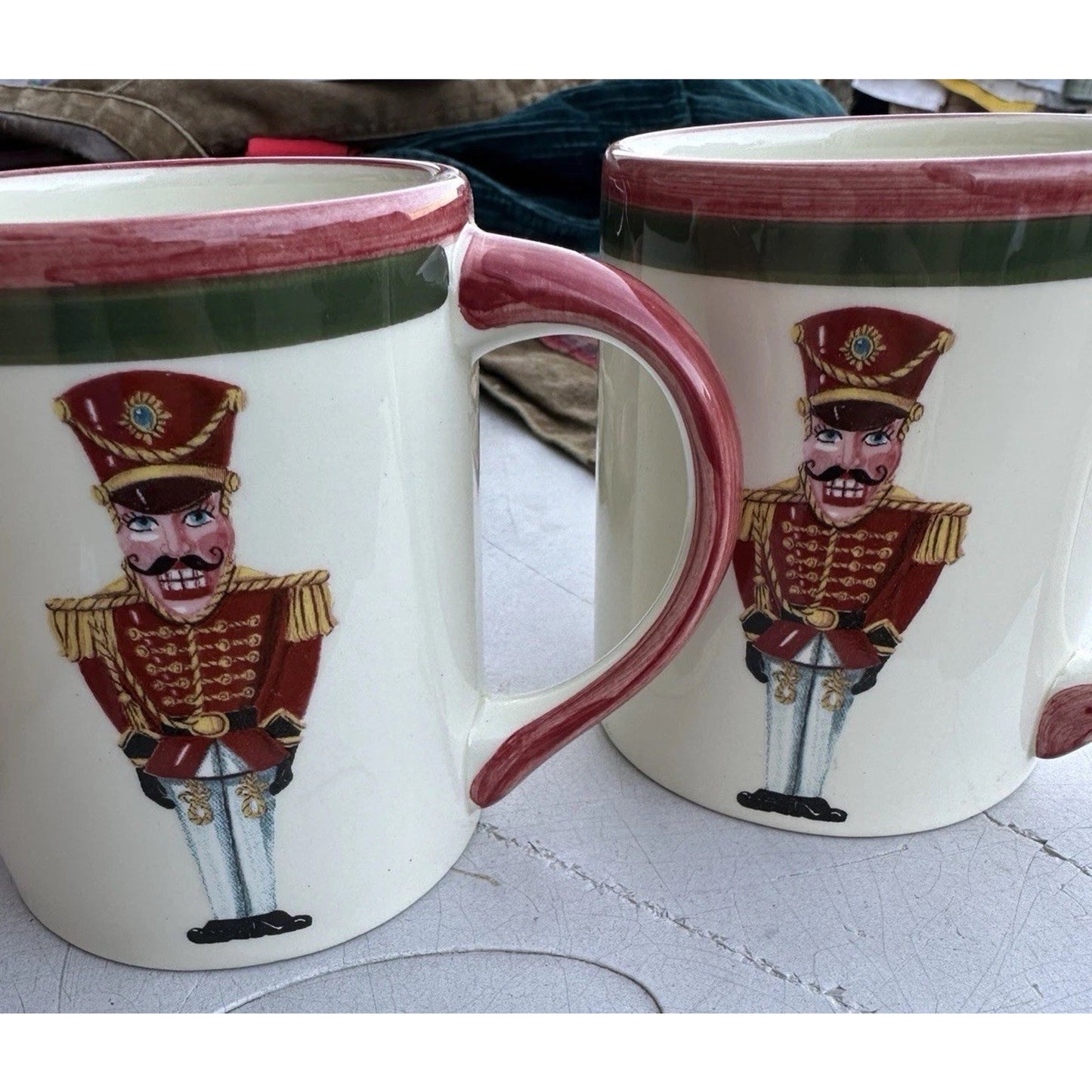 2 Christopher Radko Christmas Mug Nutcracker Snowman Candy Cane