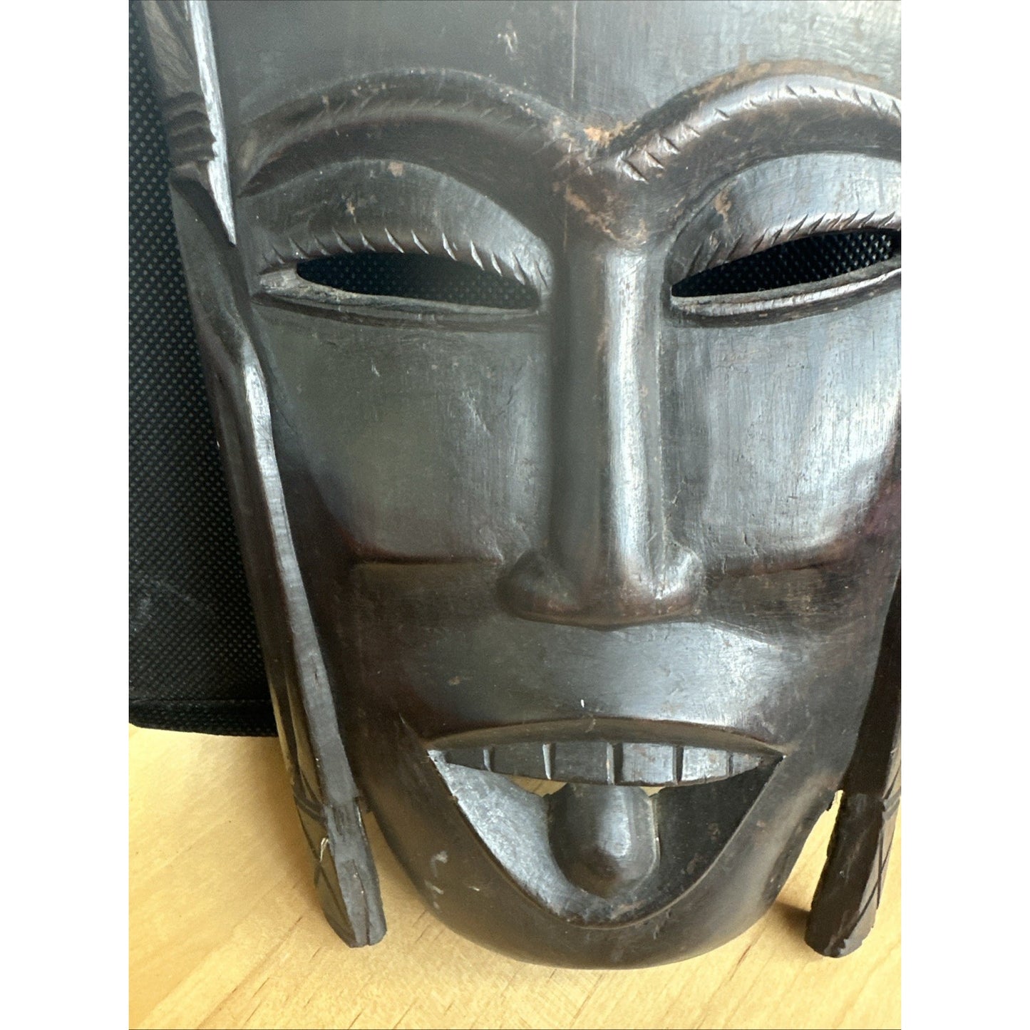 Vintage carved African tribal very heavy ebony wood warriors mask 12 inches