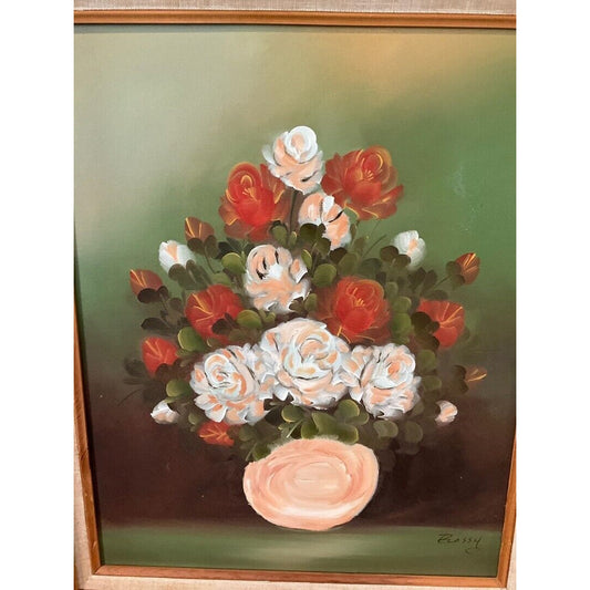 Rossy Framed And Signed Vintage Floral Oil Painting