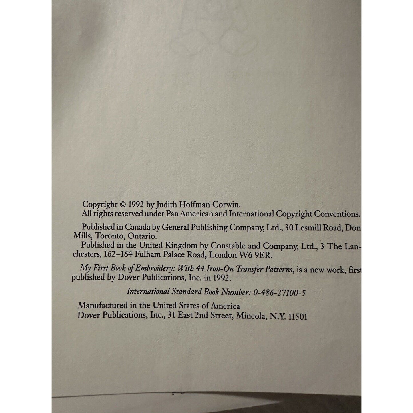 My First Book of Embroidery: With 44 Iron-on Transfer Patterns - Unused