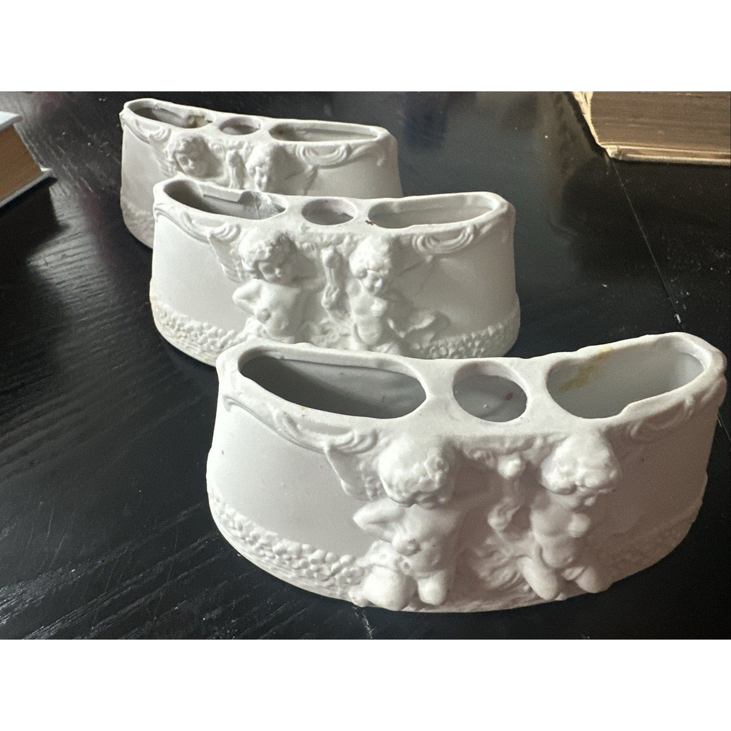 DRESDEN CHERUB Centerpieces Table Display Florals/ Plants PORCELAIN Set Of 3