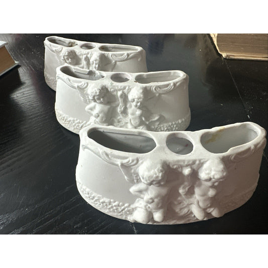 DRESDEN CHERUB Centerpieces Table Display Florals/ Plants PORCELAIN Set Of 3