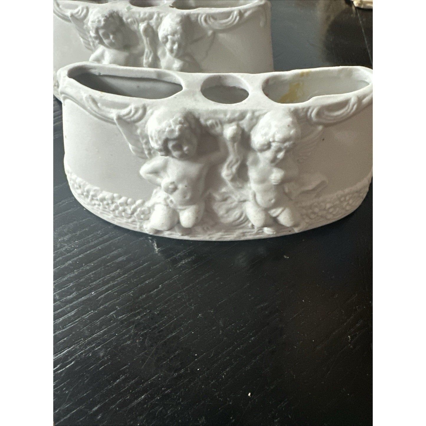 DRESDEN CHERUB Centerpieces Table Display Florals/ Plants PORCELAIN Set Of 3
