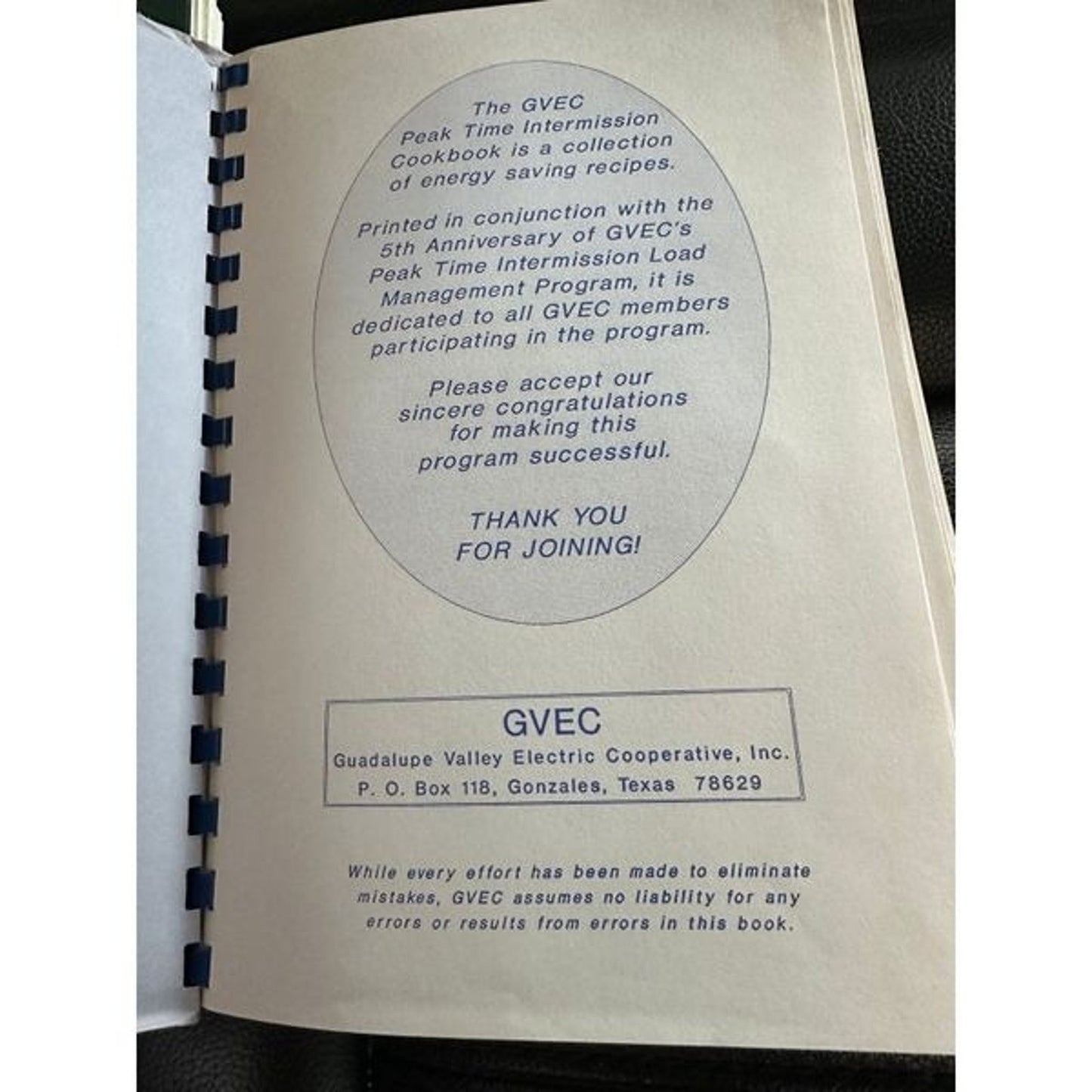 GVEC Peak Time the Intermission Cookbook  rare vintage