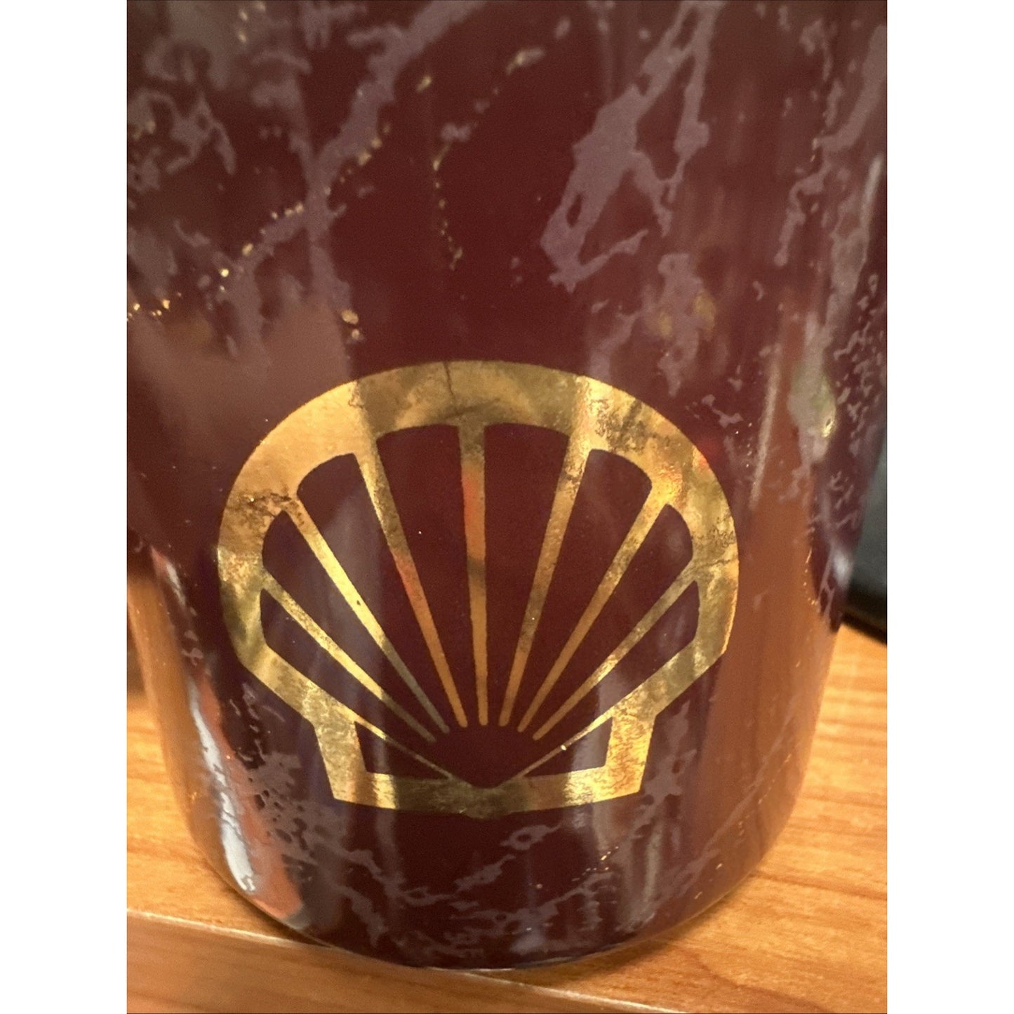 TAMS Vintage Shell Oil Gas Maroon & Gold Ceramic Coffee Mug Memorabilia