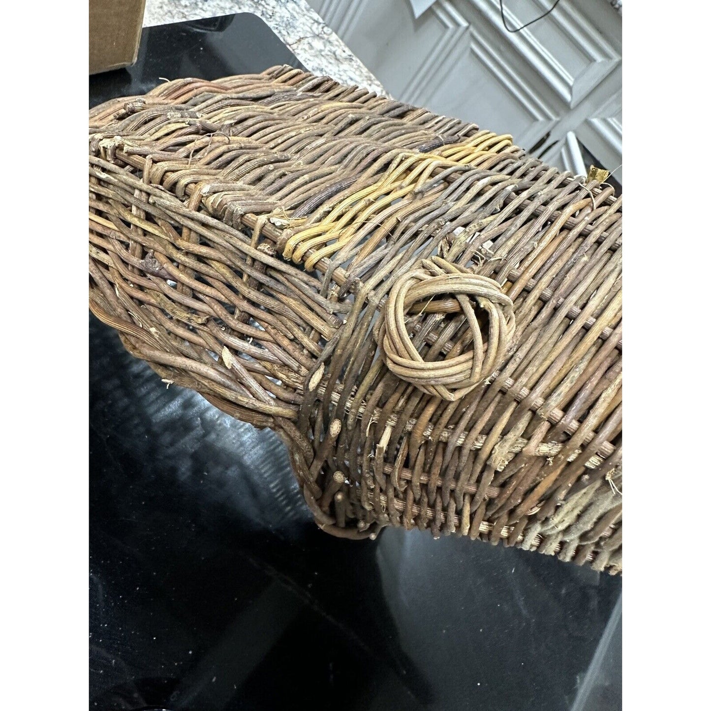 Wicker Brown Wall Hanging Cornucopia Basket Home Decor Flat Back