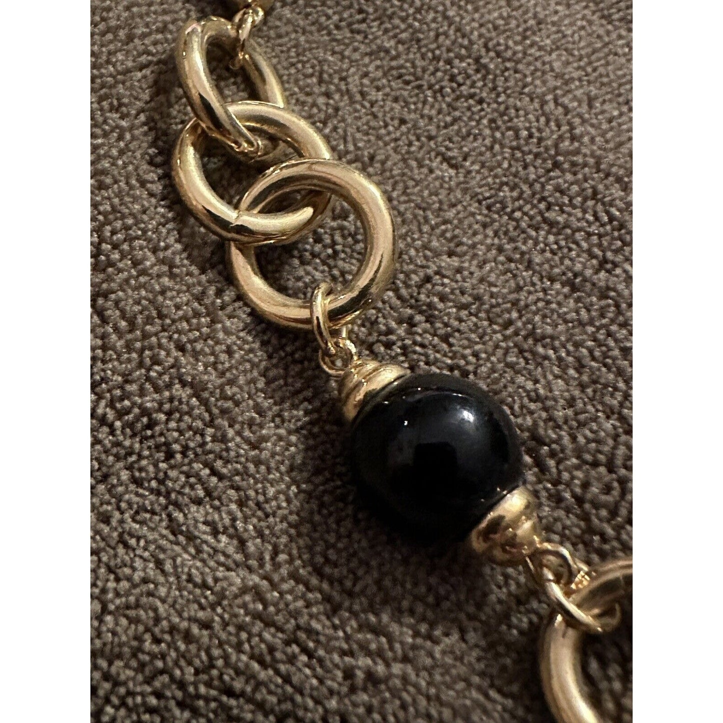 Vintage Monet Black Beaded Necklace Gold Tone Glass Signed Elegant Statement
