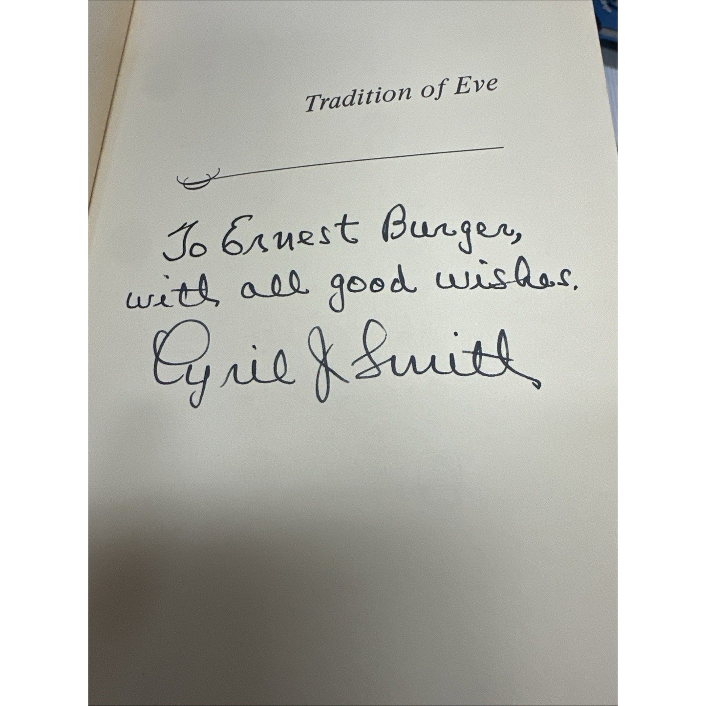 Tradition of Eve by Cyril J. Smith Signed 1970 Vintage Hardcover Autographed