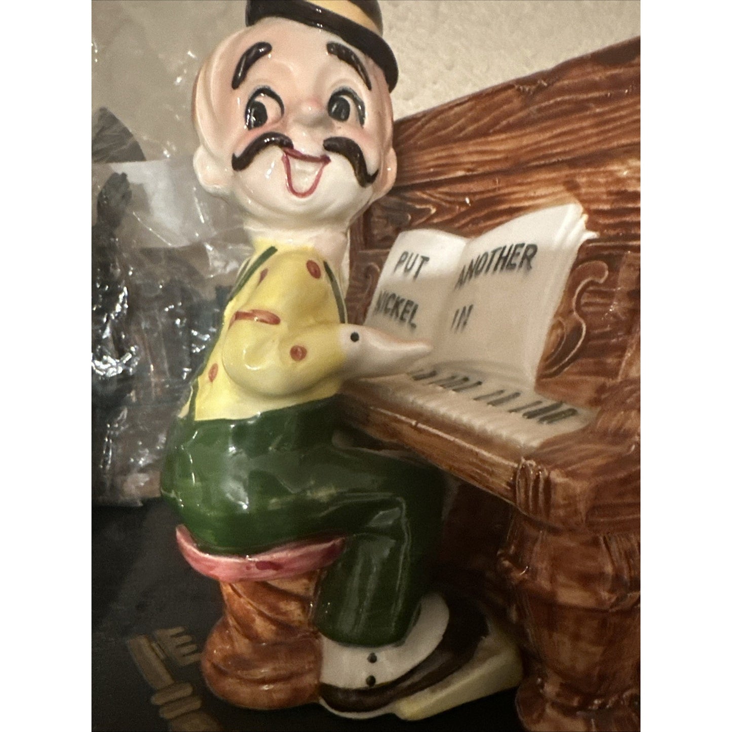 VTG Kitschy Piano Man Planter Vase #6378 Ceramic 1920s Bowler Hat Bar Japan MCM
