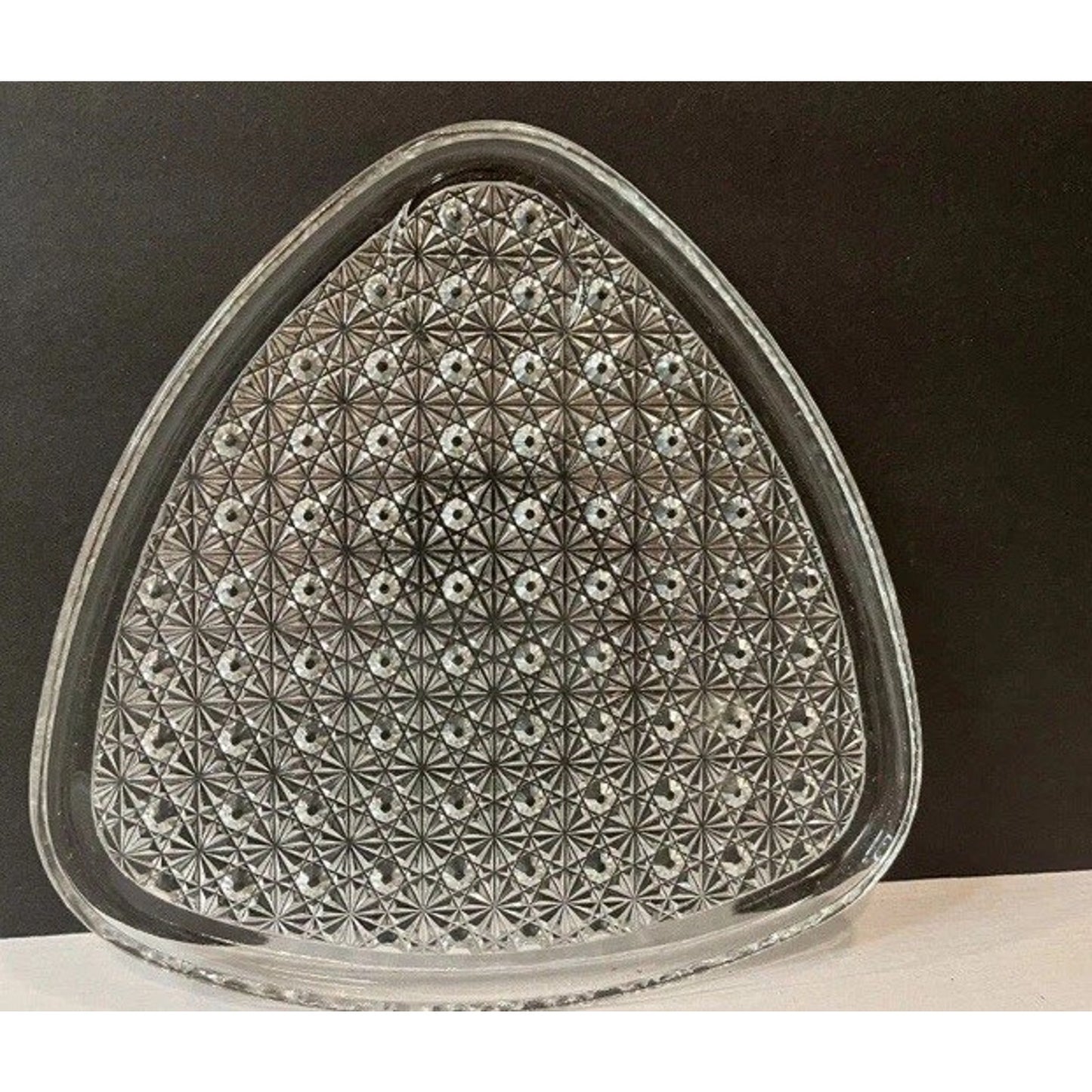 Vtg 1950s MCM Anchor Hocking Triangle Daisy & Button Glass Snack Plates 16 Plate