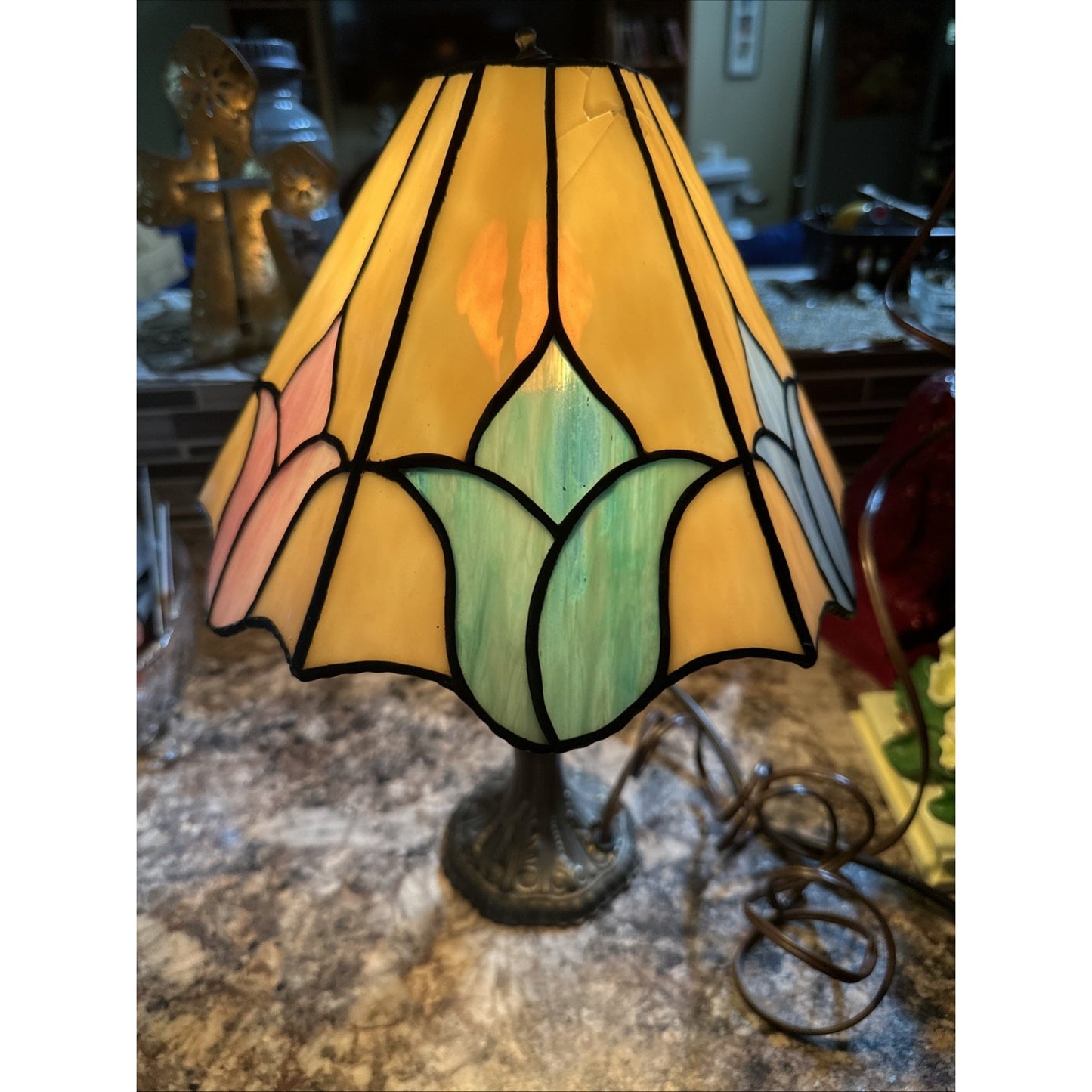Vintage Tulip Heyco 31194 Glass Single Light Ascent Table Lamp Tiffany Style