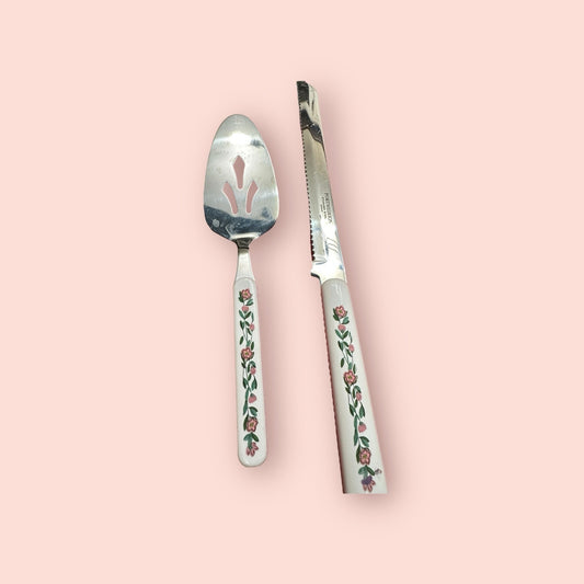 Portmeirion Botanic Garden Stainless Bread Knife & Cheese knife Porcelain Handle