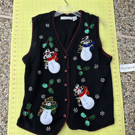 Victoria Jones Christmas Sweater Vest Women's Medium Multicolor Sleeveless