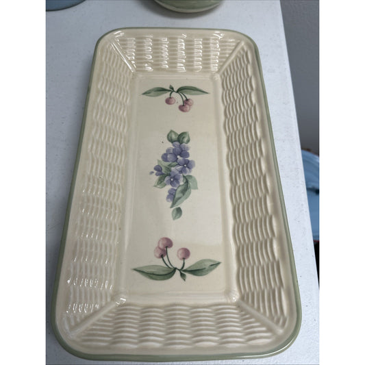 Pfatlzgraff "GARDEN PARTY" serving tray 12 1/4"X6 3/8" cream, green, pink & blue