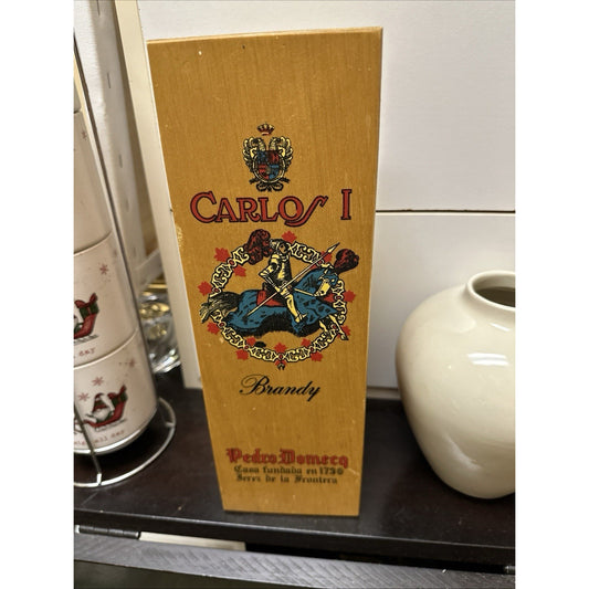 Vintage Carlos I Brandy Pedro Domecq Wood Box Bottle Holder Keepsake *Box ONLY*