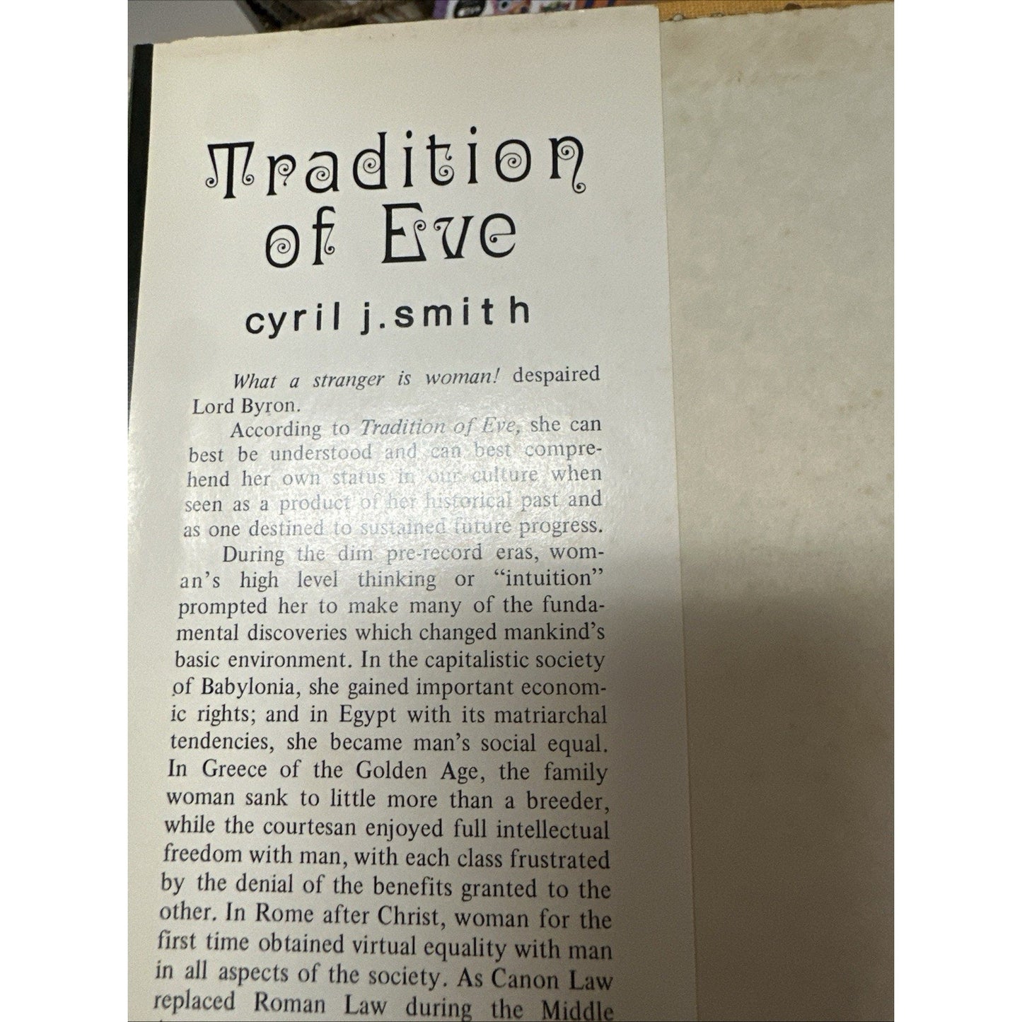 Tradition of Eve by Cyril J. Smith Signed 1970 Vintage Hardcover Autographed