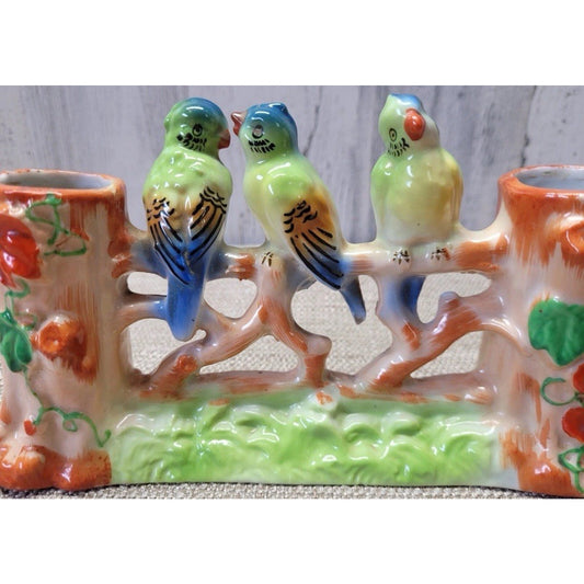 Vtg Japan 3 Birds Bud Vase MCM Colorful Hand Painted Ceramic Figurine Pre-War