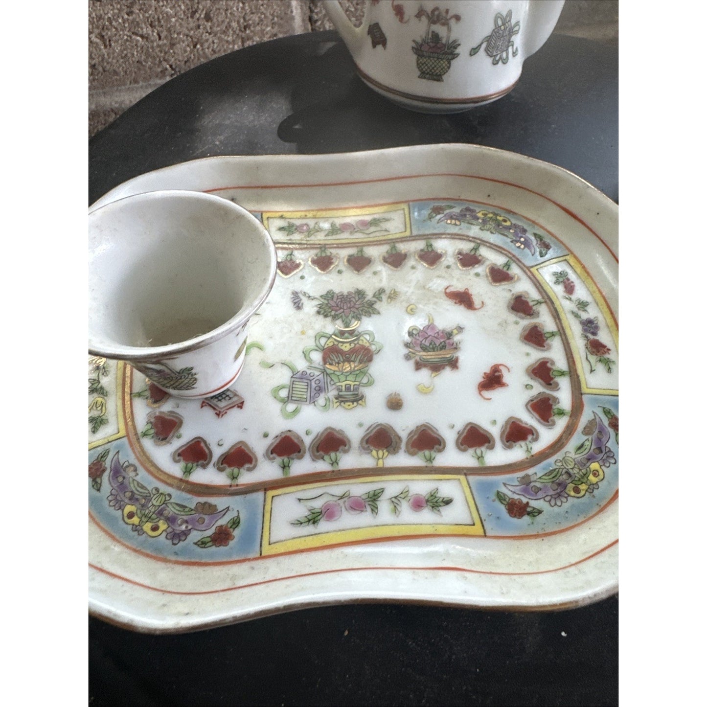 7 Piece Chinese Hand Painted Tea Set, Vintage.