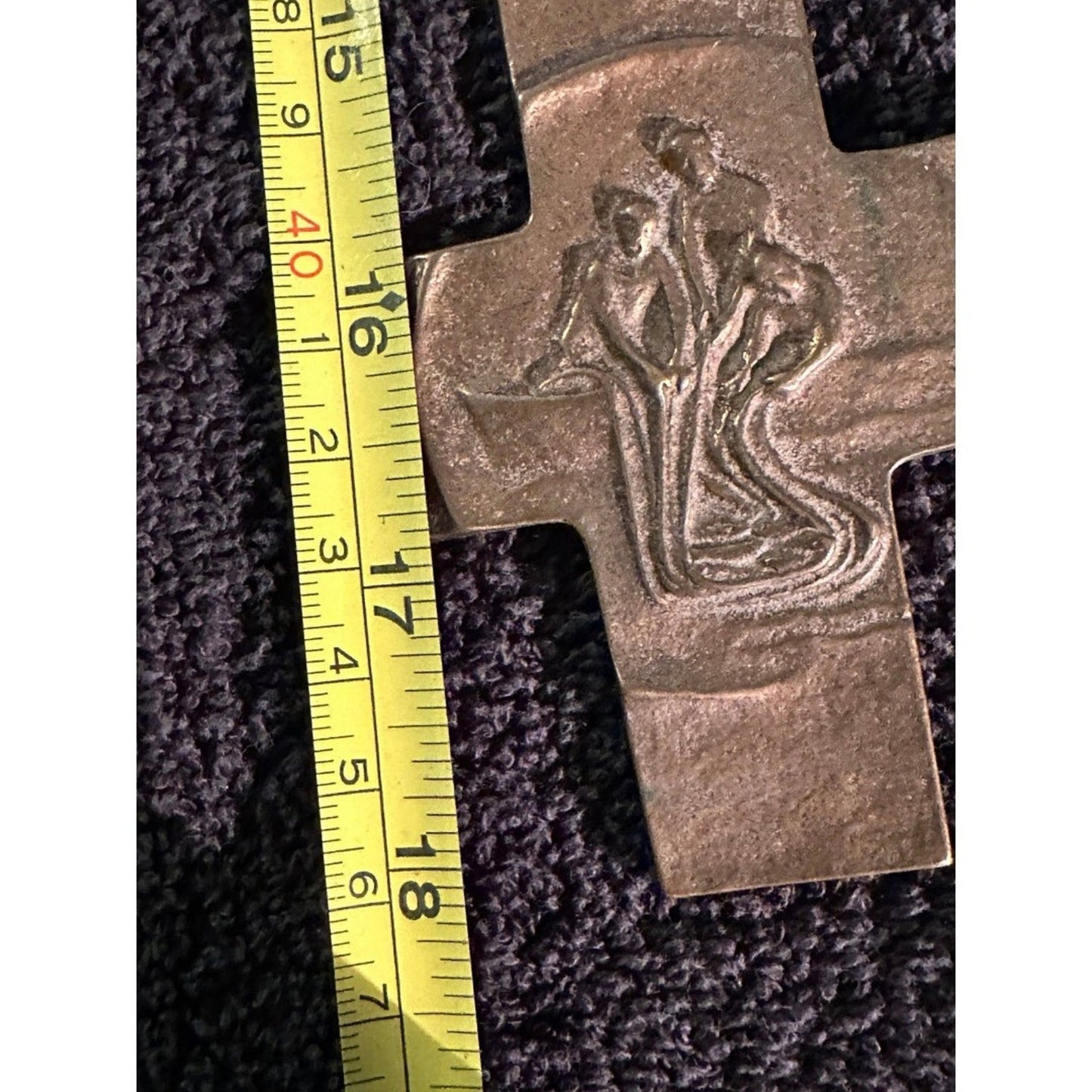 Vintage Mid Century Bronze Crucifix Pendant Necklace Holy Cross