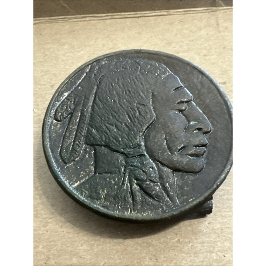 Indian Head Buffalo Nickel Brass/Bronze Color Vintage Belt Buckle Broken