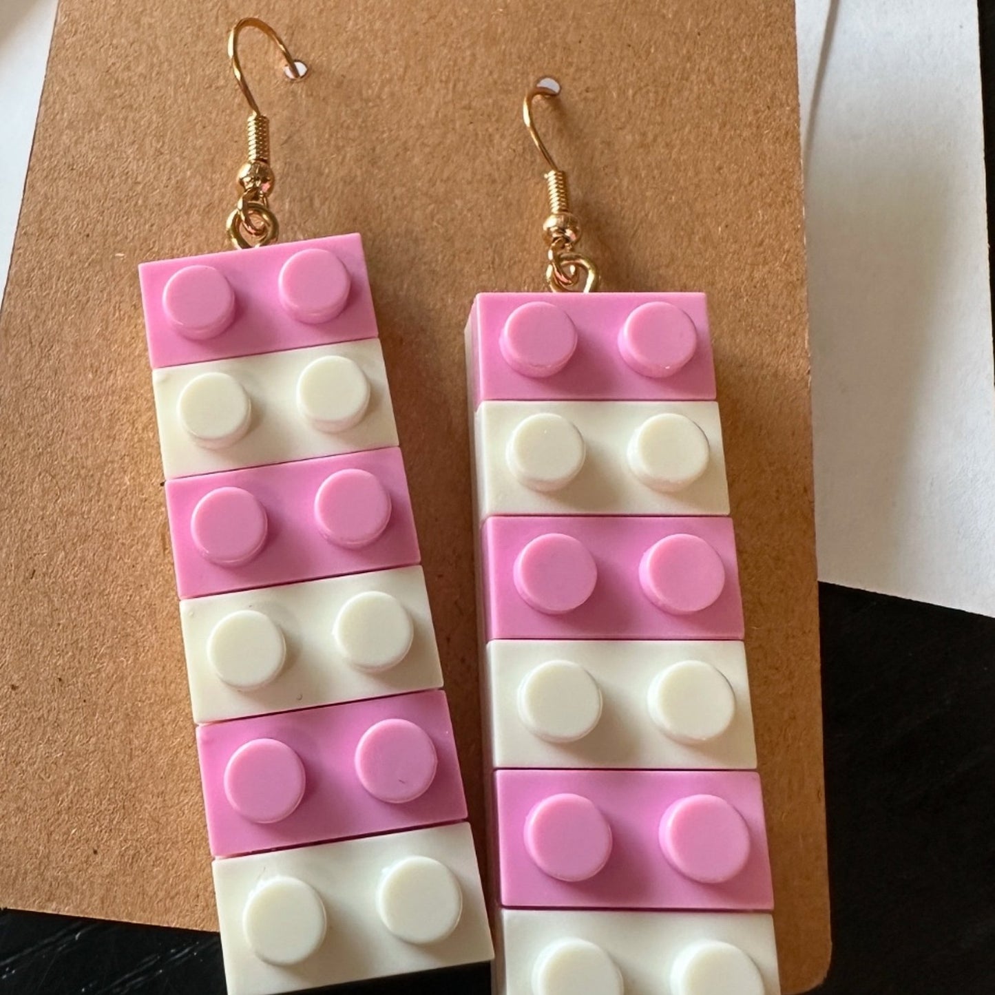 Rainbow & Pink/White Lego dangle Earrings super cute