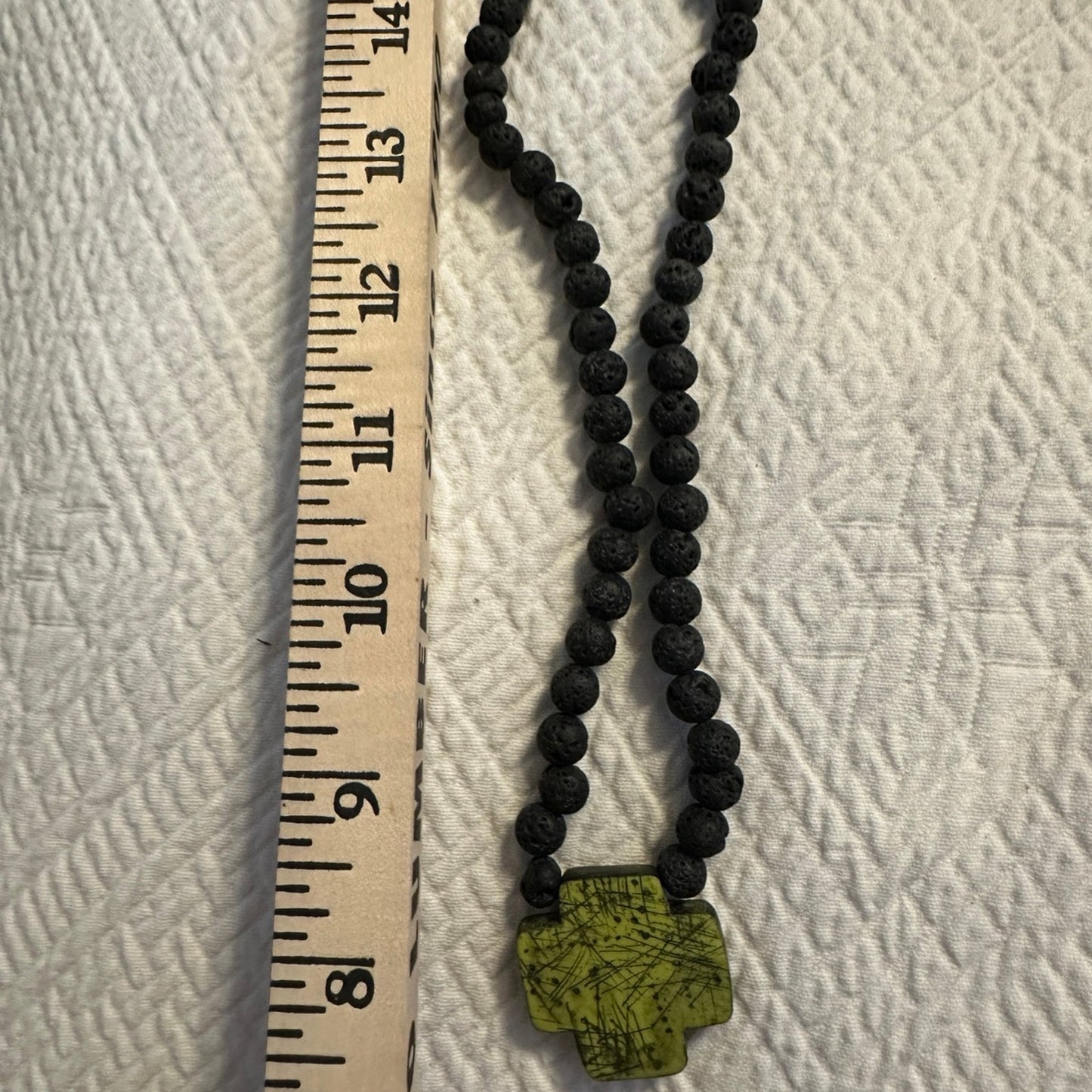 Beautiful rare Lava Bead necklace with green cross