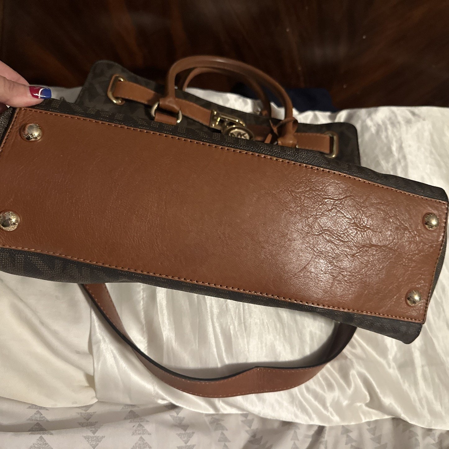 Michael Kors Brown Signature Coated Canvas and Leather Hamilton North South Tote