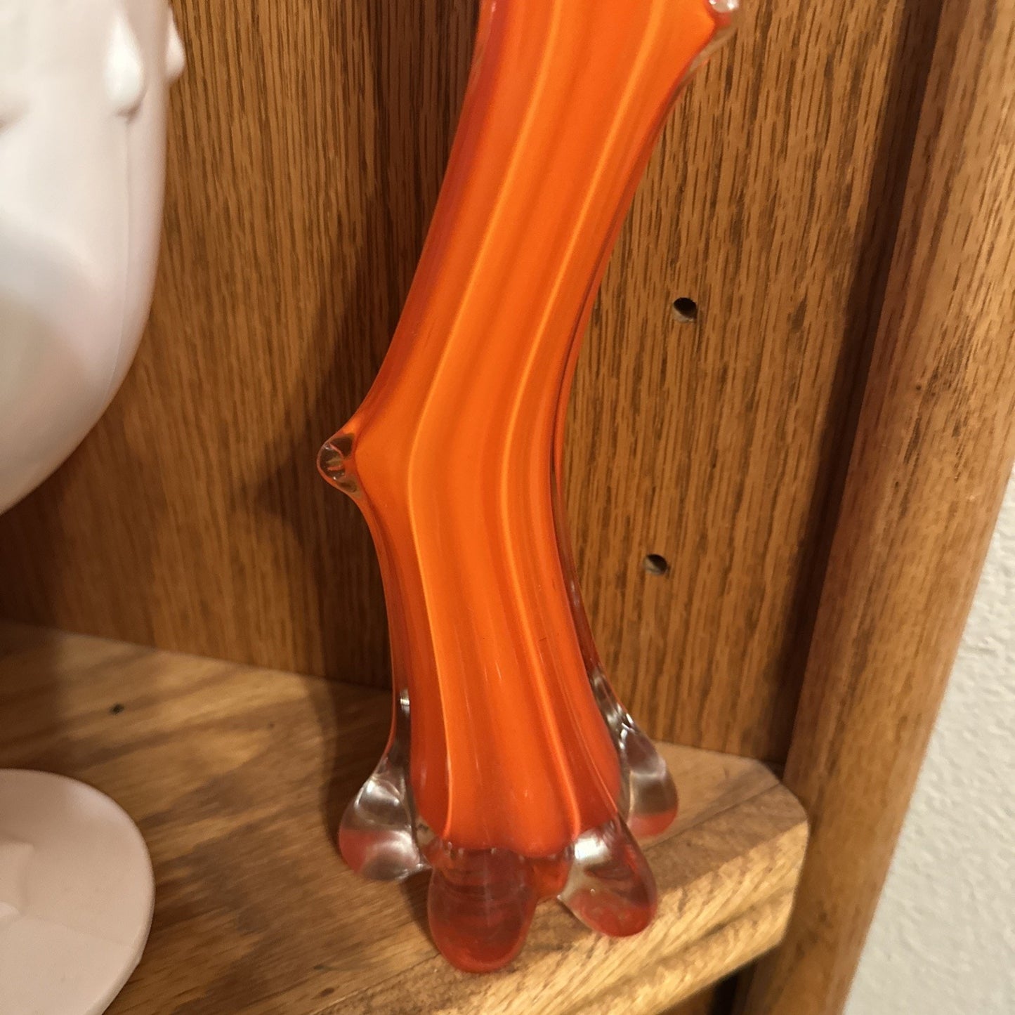Vintage MCM Orange Glass Stretch Vase I