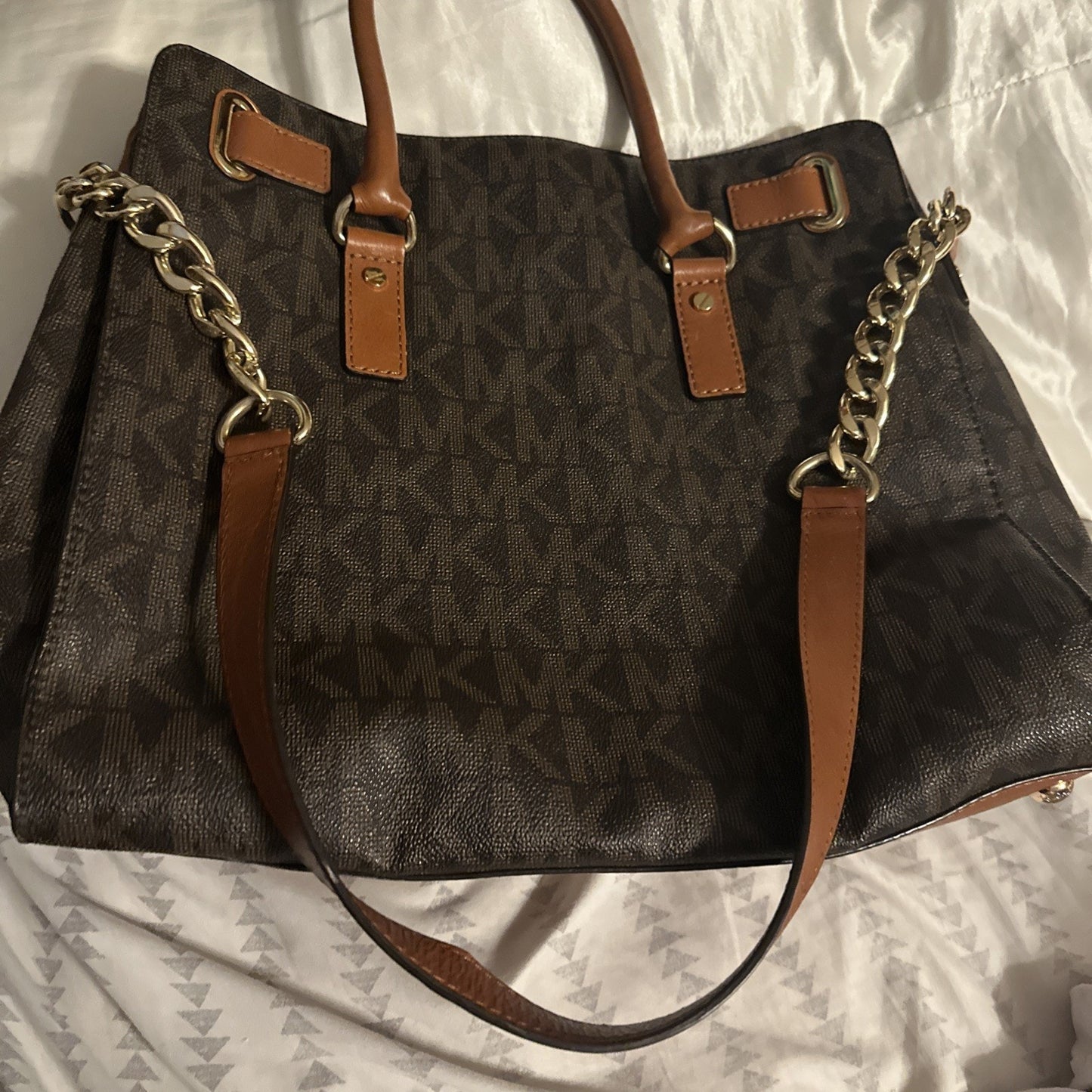 Michael Kors Brown Signature Coated Canvas and Leather Hamilton North South Tote