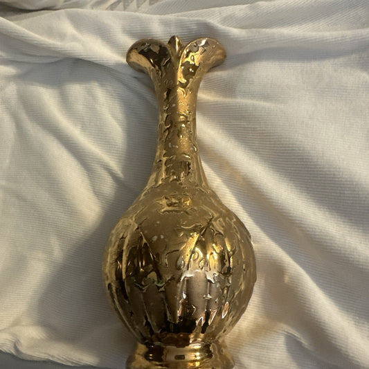 Vintage Gold Weeping Gold Vase- Hand Decorated -USA -8"
