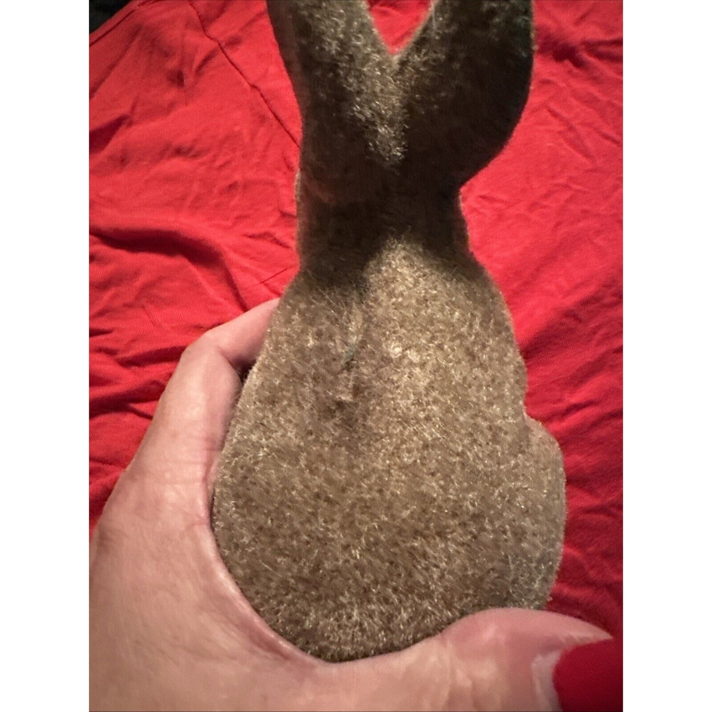 Vtg Flocked Fuzzy Brown Bunny Rabbit Animal Figure Coin Bank Made in Hong Kong