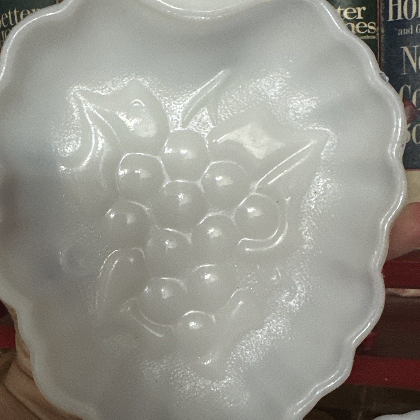 Vintage Hazel Atlas White Milk Glass Grape Pattern Candy/Snack Dish Set of 6