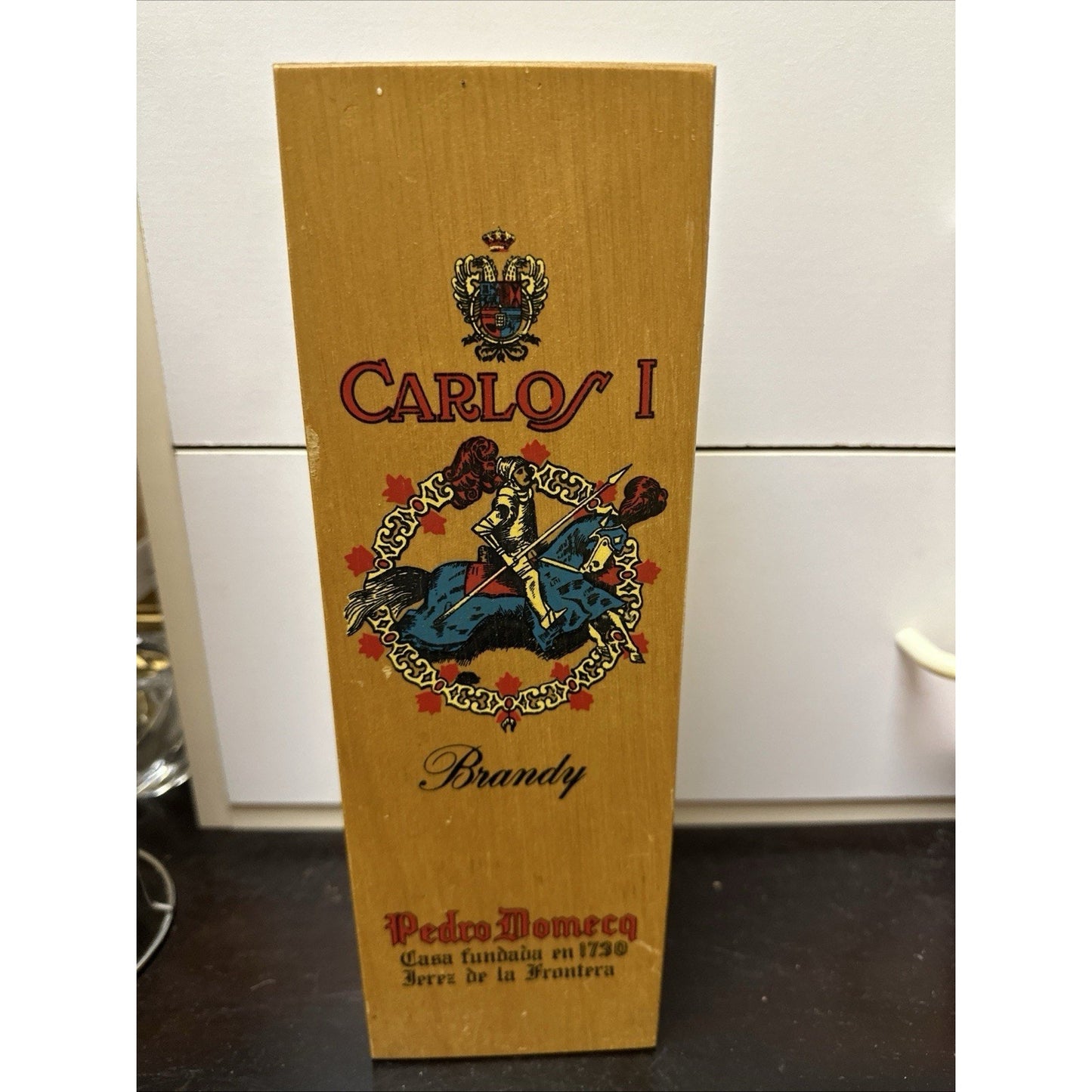 Vintage Carlos I Brandy Pedro Domecq Wood Box Bottle Holder Keepsake *Box ONLY*