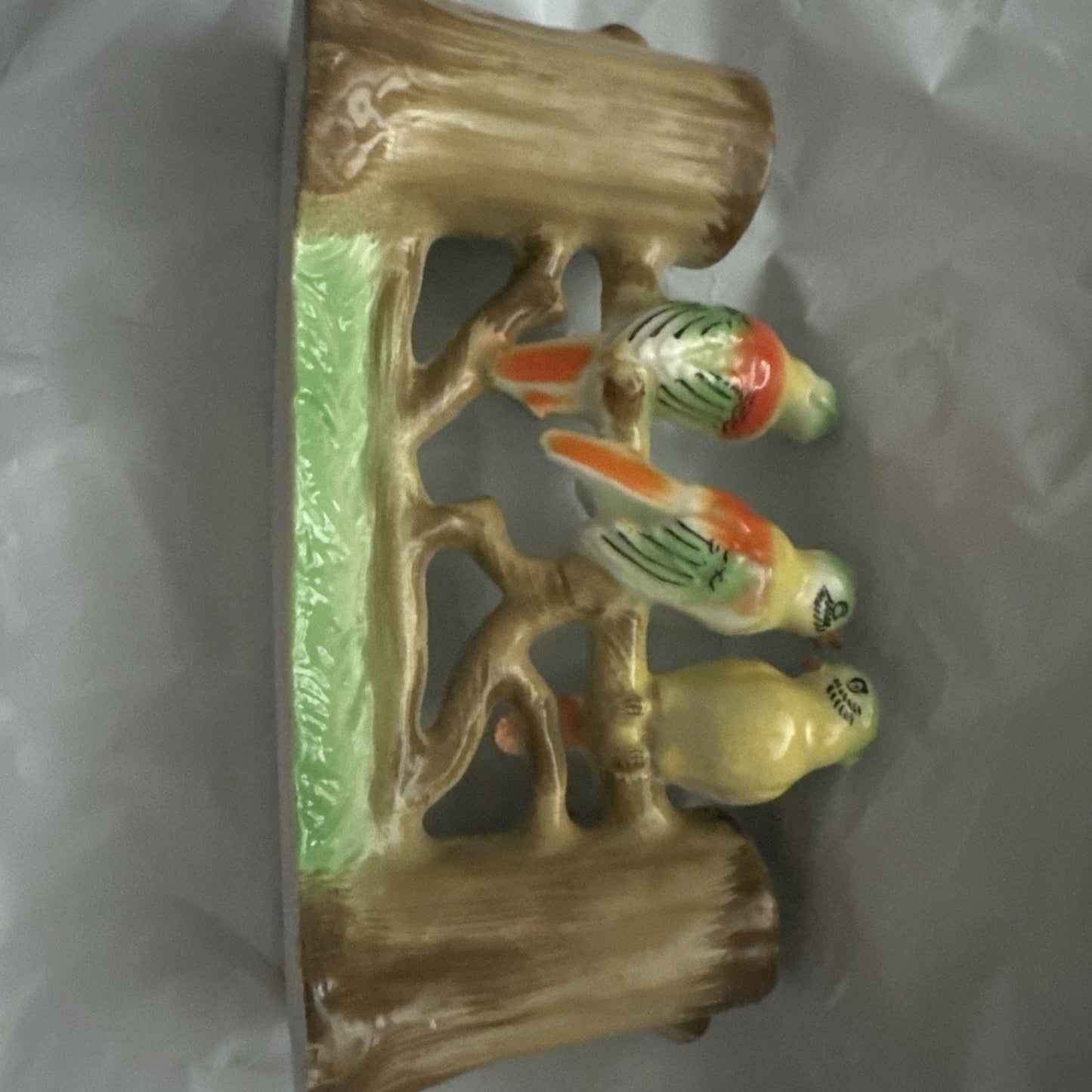 Vtg Japan 3 Birds Bud Vase MCM Colorful Hand Painted Ceramic Figurine Pre-War