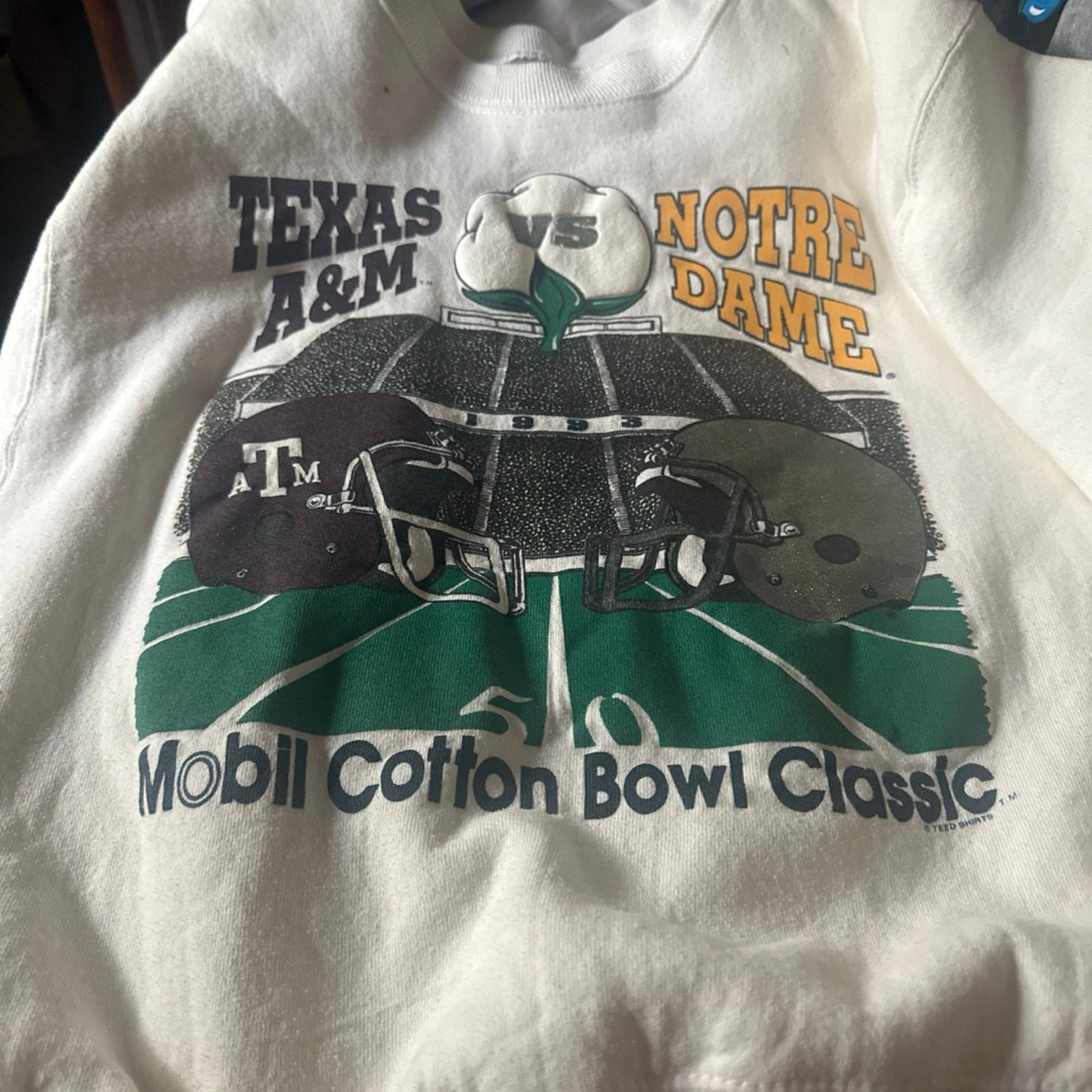 VTG 1993 Texas A&M vs Notre Dame Cotton Bowl Sweatshirt L