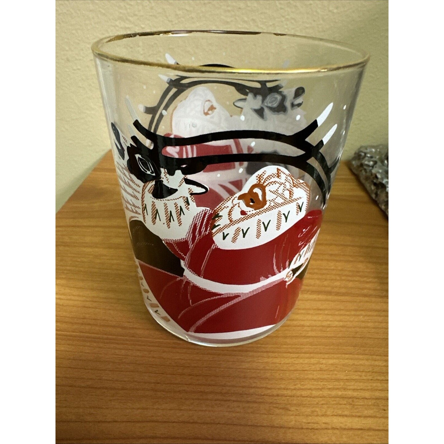 VTG MCM Culver Xmas Santa & Reindeer14oz Double Old Fashioned Glasses - Set Of 4