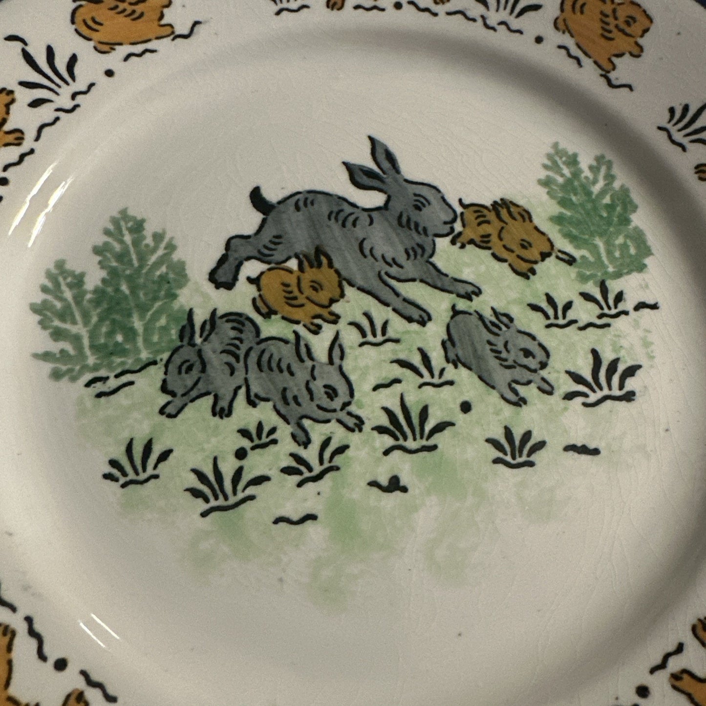 OPAQUE LUNEVILLE FRANCE Hand Painted Plate 9.25 In Vtg Bunny / Rabbit
