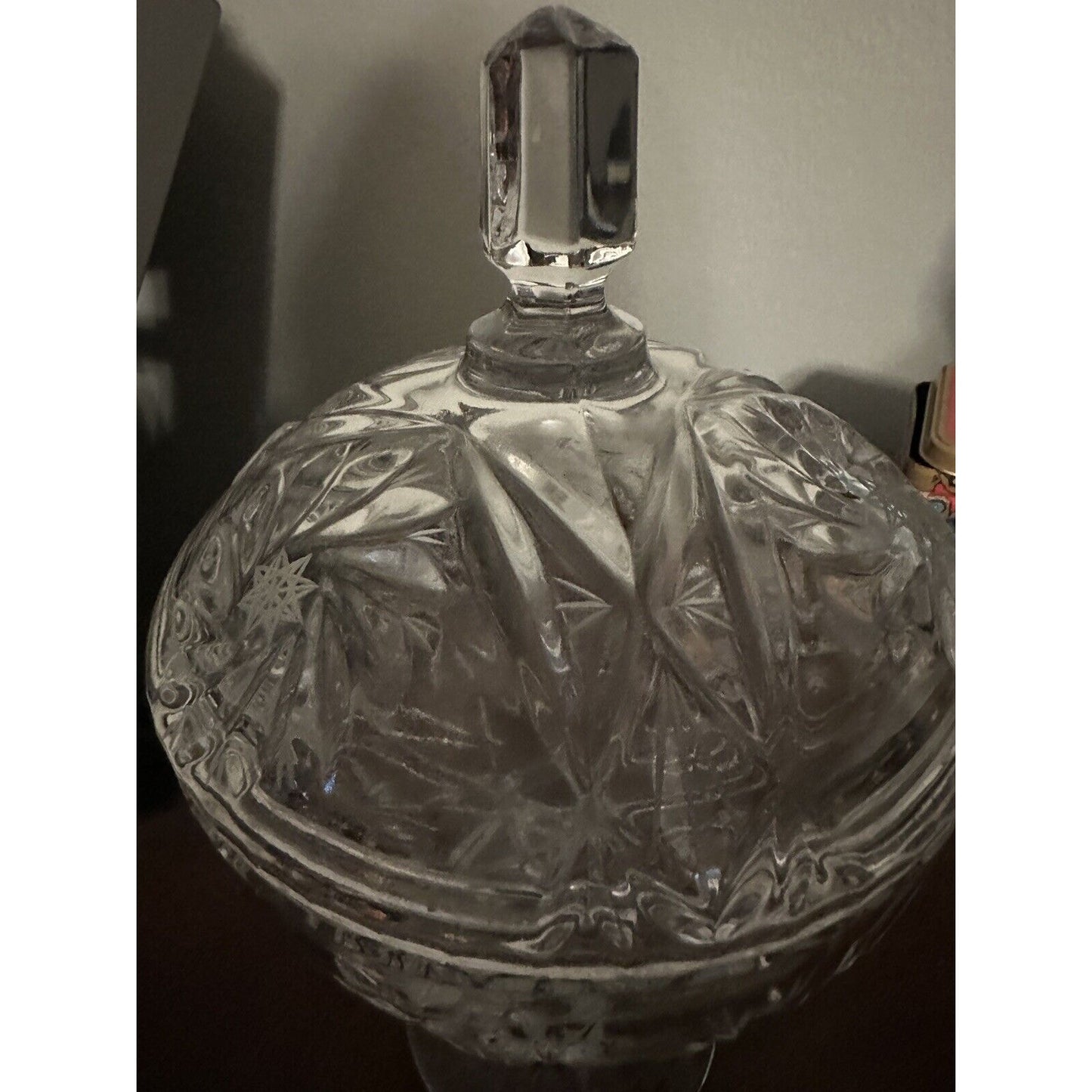 Vintage Large Cut Glass Pedestal Covered Compote Candy Dish Lidded