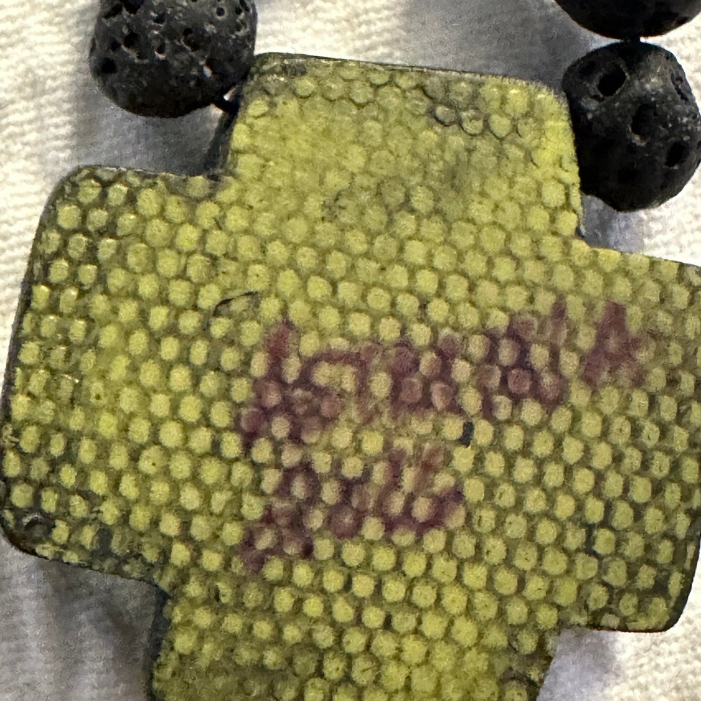 Beautiful rare Lava Bead necklace with green cross