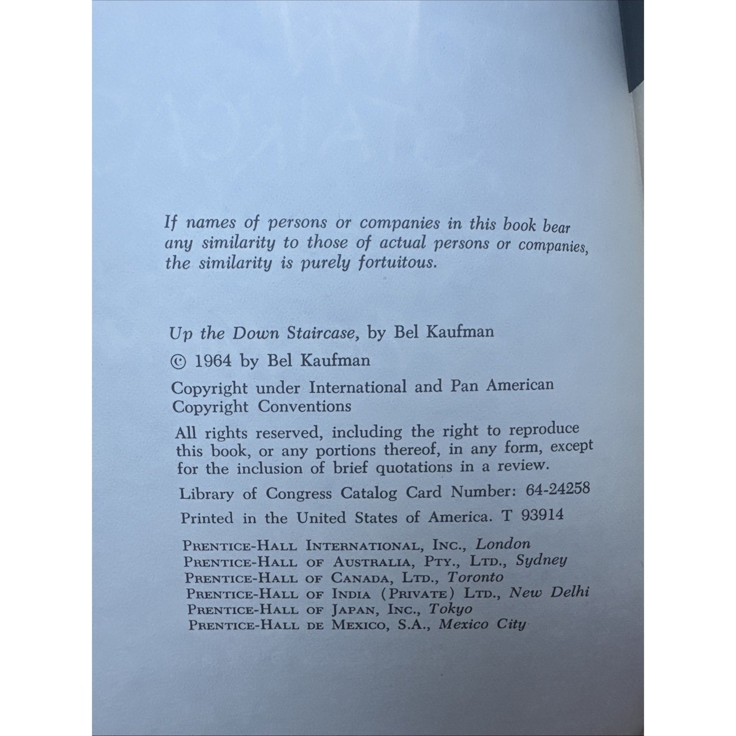 Up the down staircase book, sixth printing 1965 by Bel Kaufman