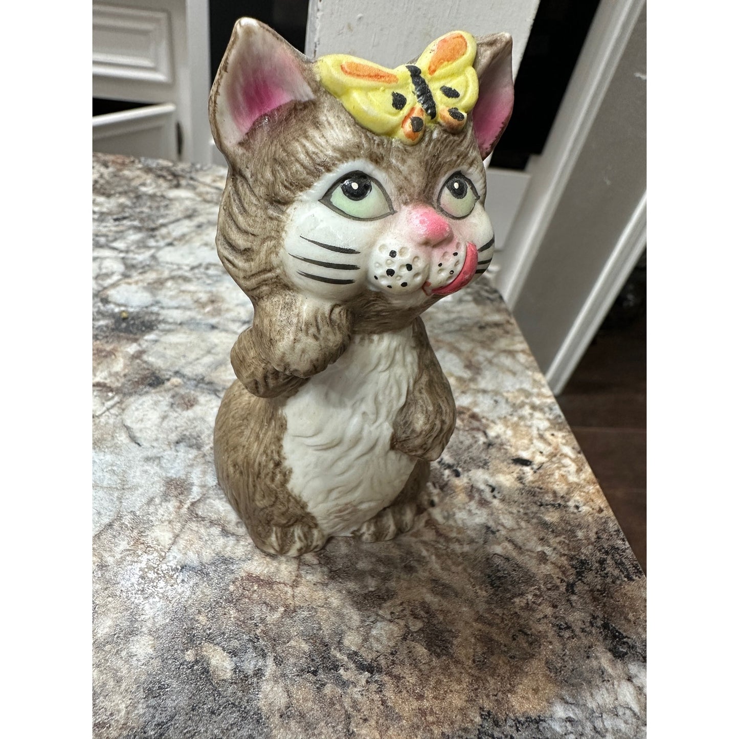 Vintage 4.25" Tall Jasco Critters Cat Kitten Porcelain Bell with Butterfly