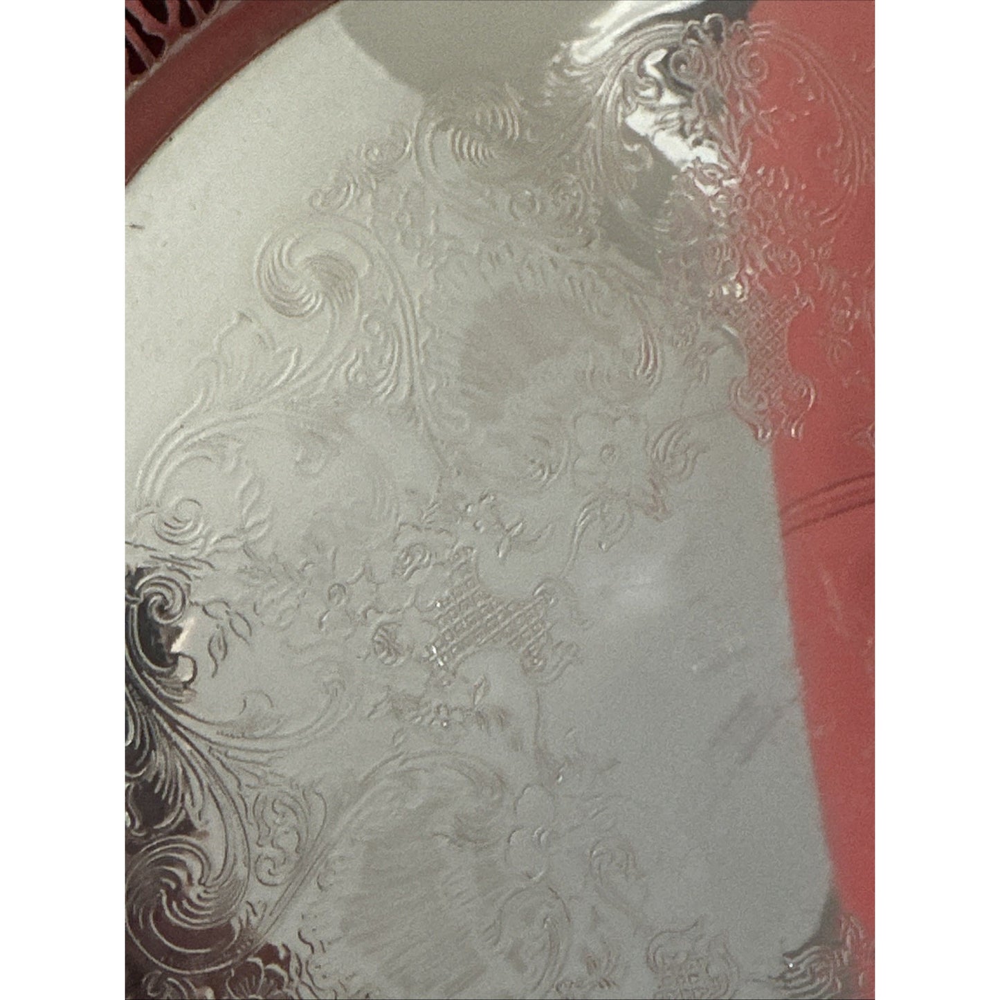 WM Rogers 1770 Round Etched Scrolls Silverplate Tray