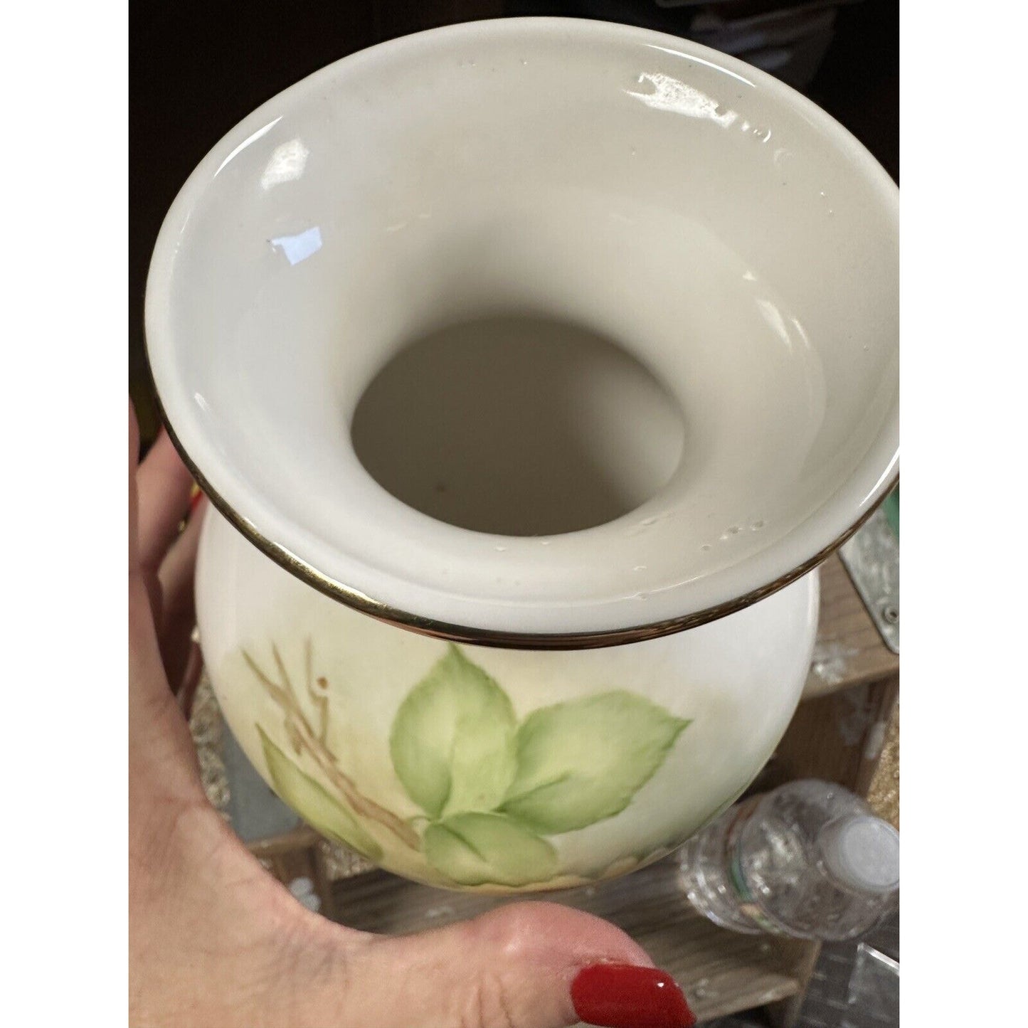 Vintage 20th C Hand Painted Porcelain Vase Art Nouveau Style Signed Ruth Houston
