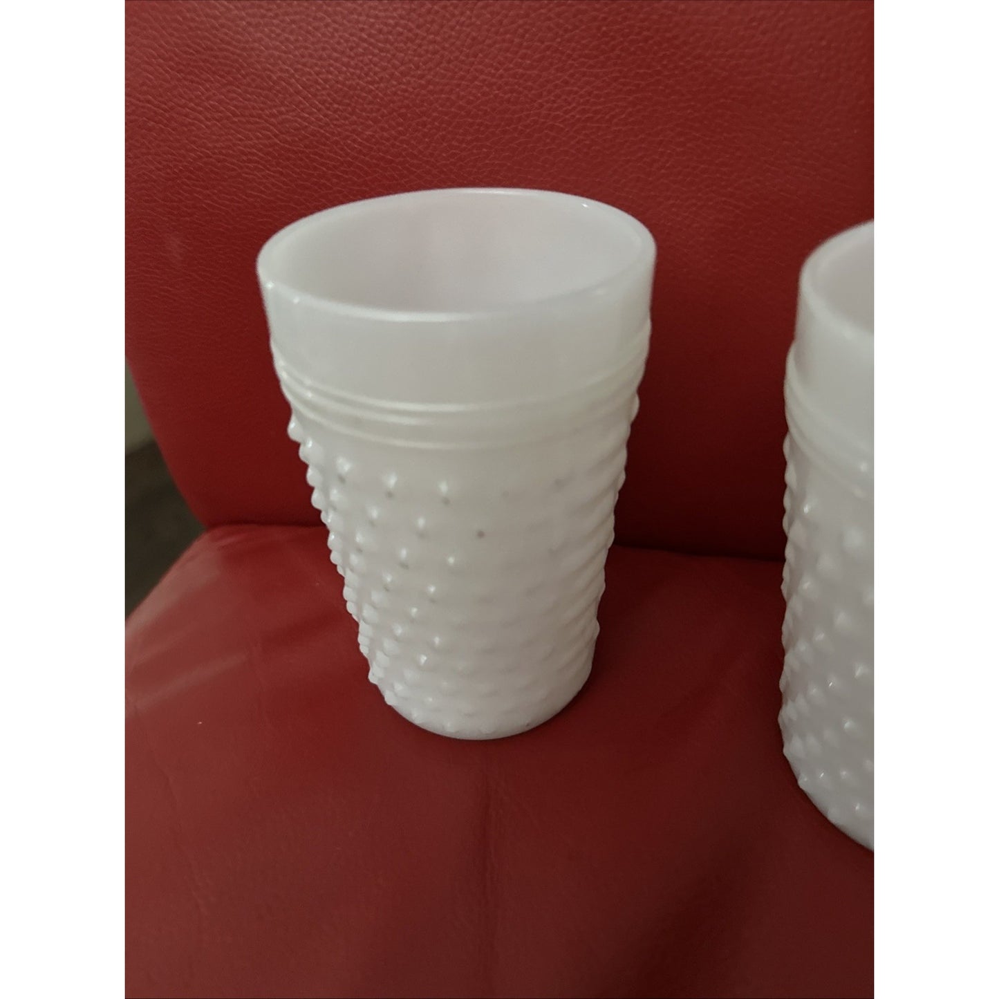 3 Beautiful Vintage Hobnail Milk Glass Cup Juice Water Drink 4.25" Tall 3" Wide