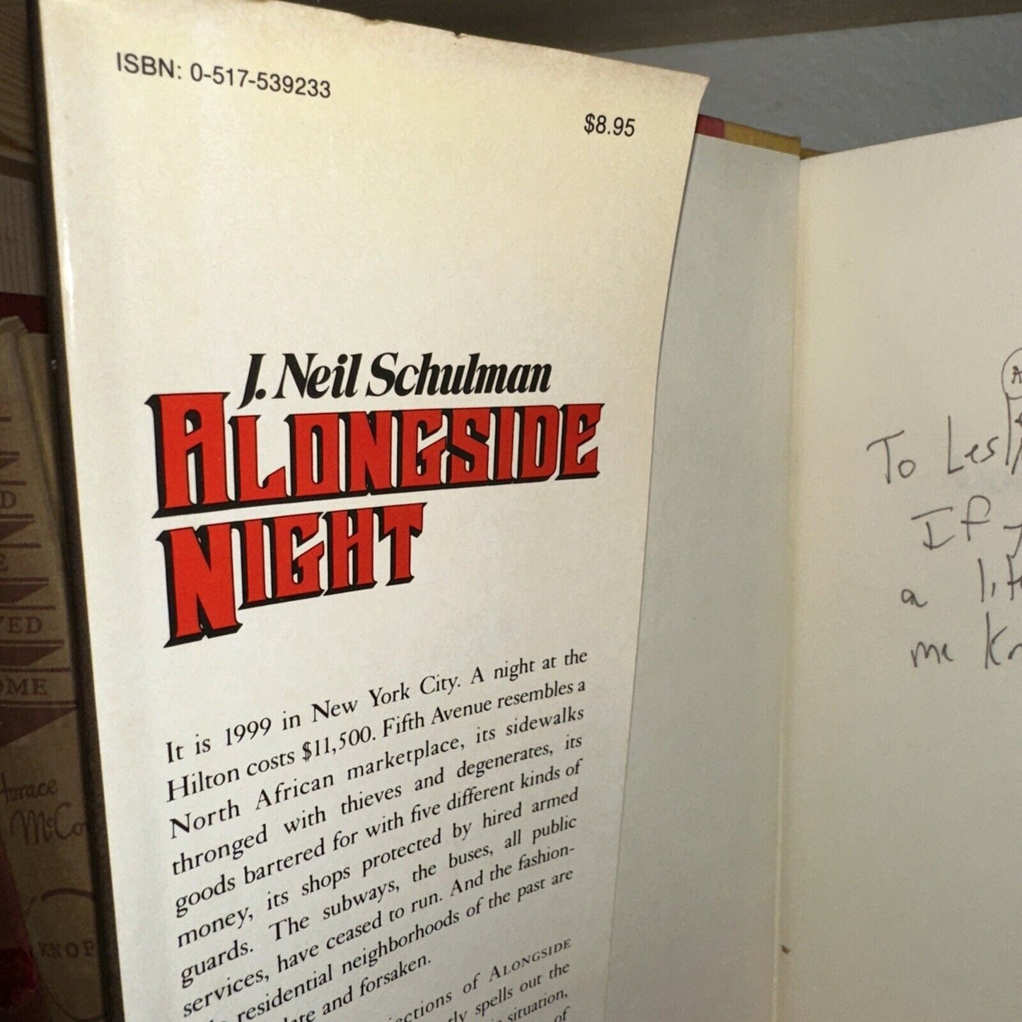 Alongside Night SIGNED J Neil Schulman Rare Inscribed Mystery Science Fiction