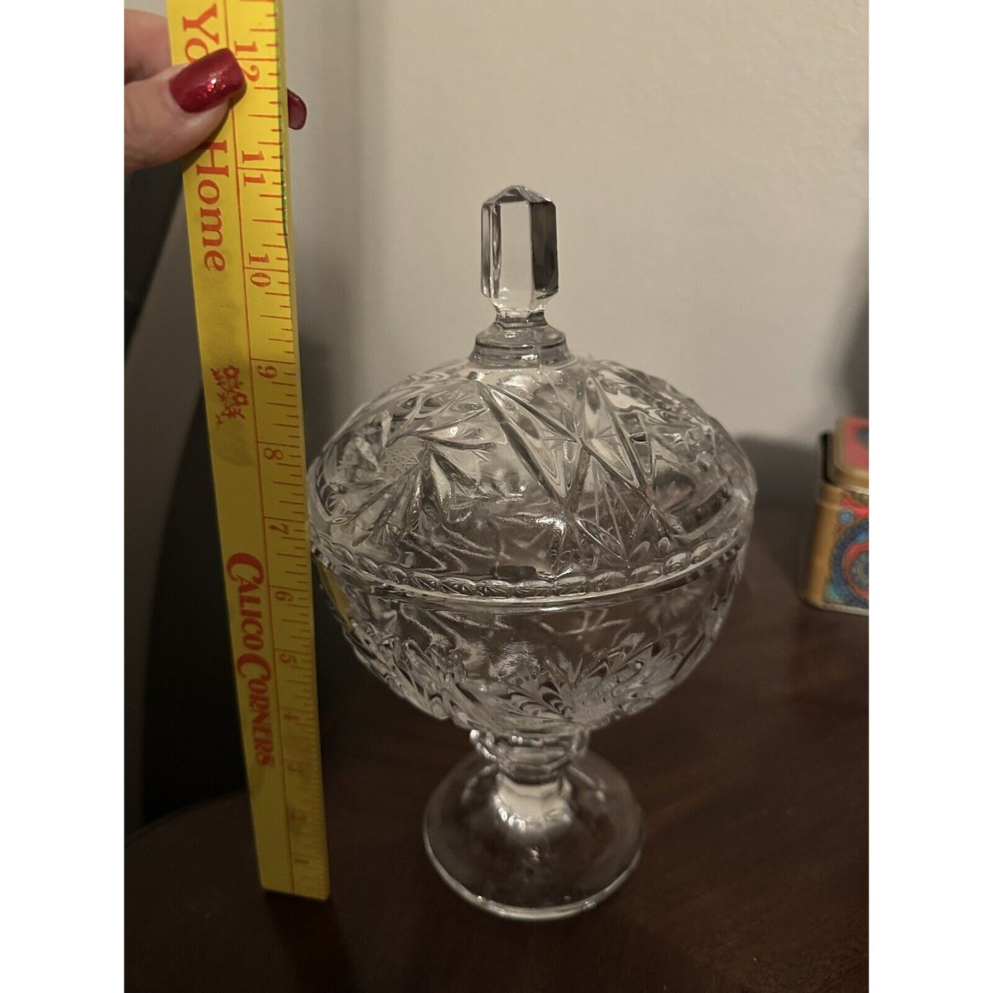 Vintage Large Cut Glass Pedestal Covered Compote Candy Dish Lidded